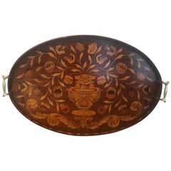 Elaborate Inlaid English Mahogany Tray Circa  1900