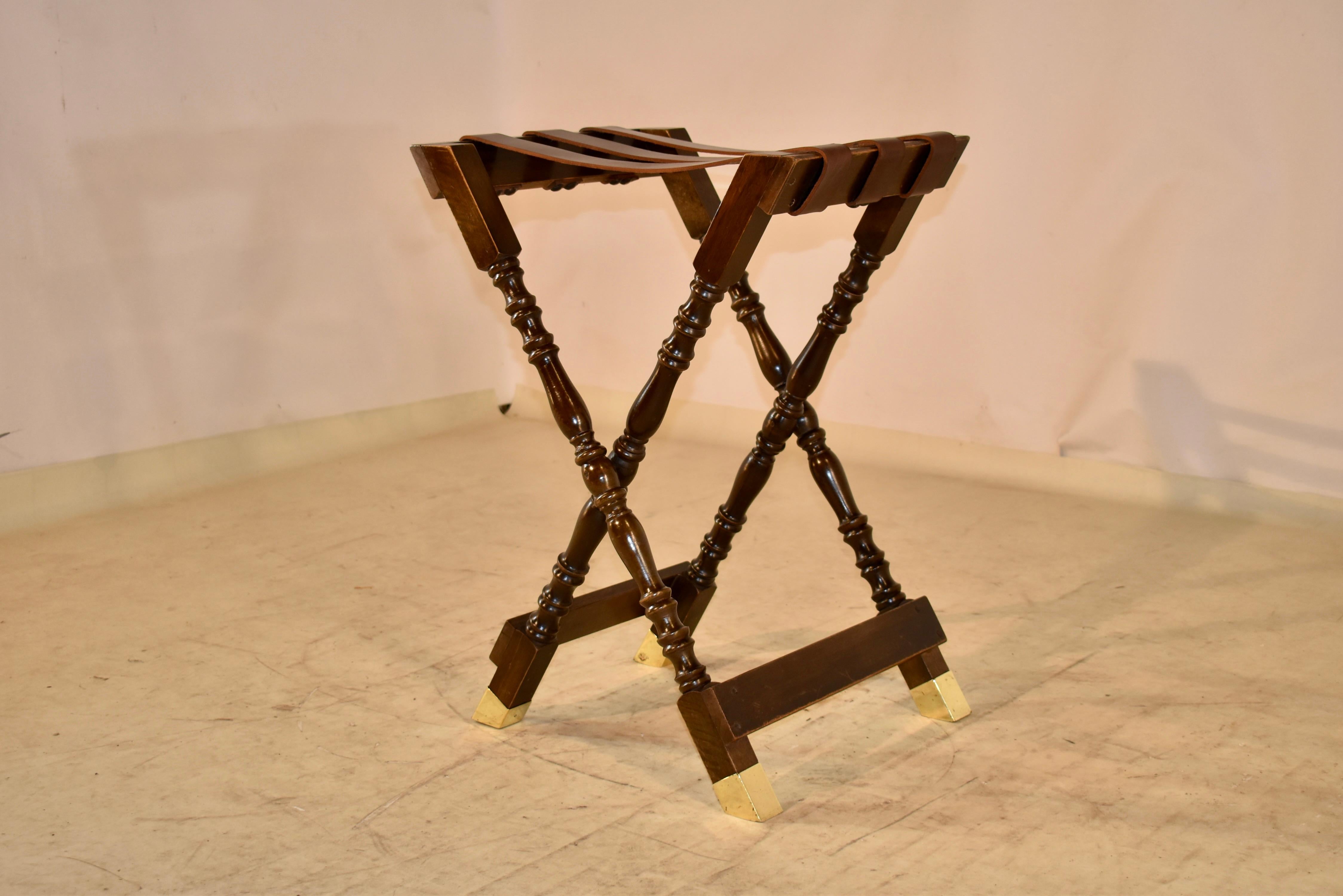 Brass Mahogany Tray Stand, circa 1920 For Sale