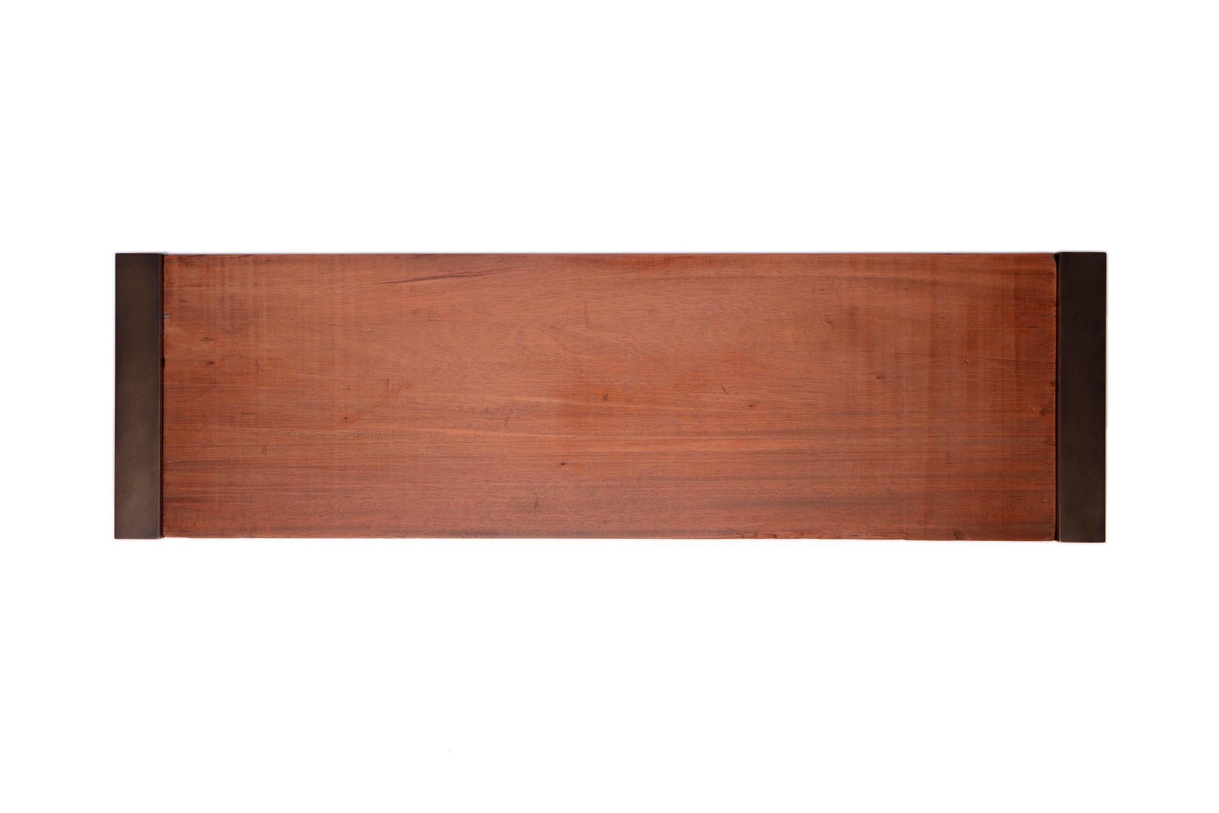 Oiled Mahogany Tray with Antique Brass Handles