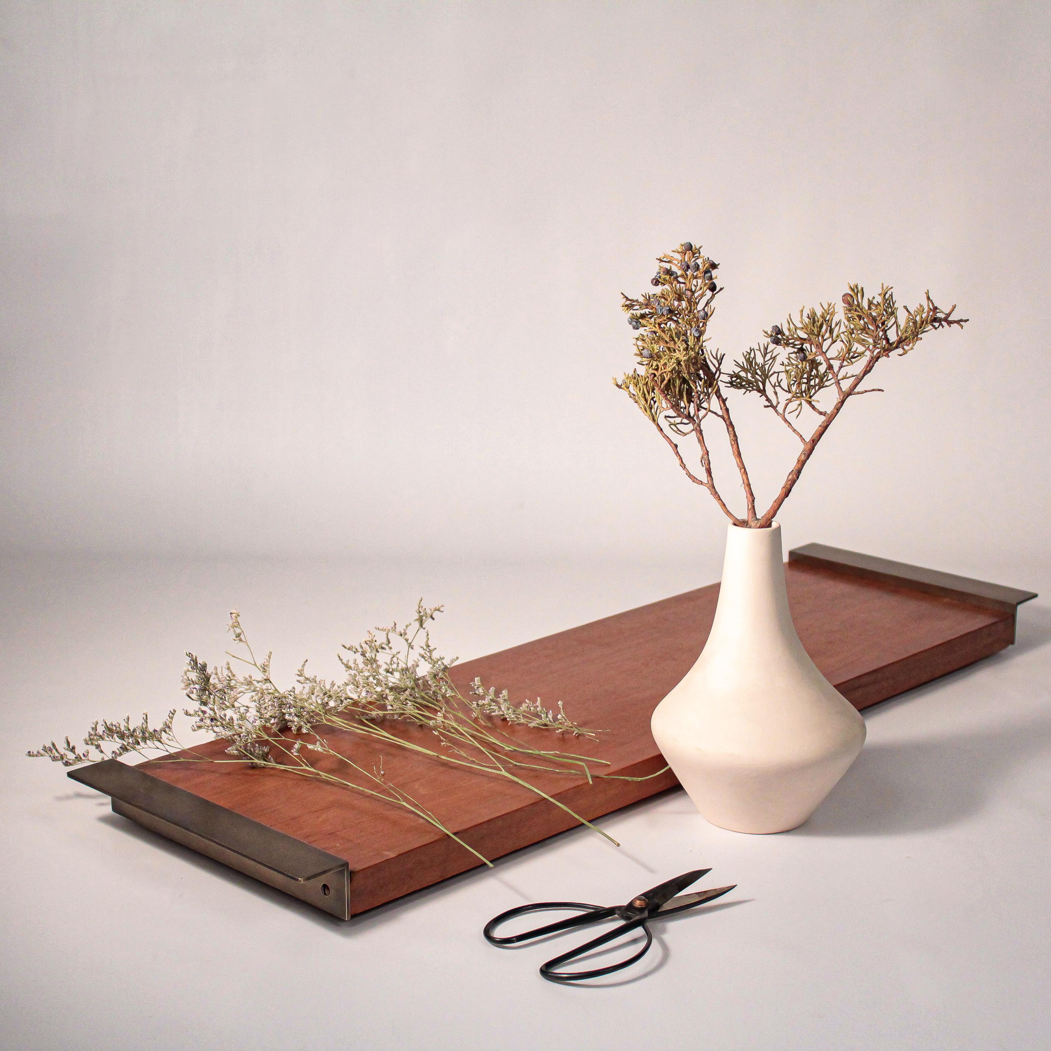 Post-Modern Mahogany Tray with Antique Brass Handles For Sale