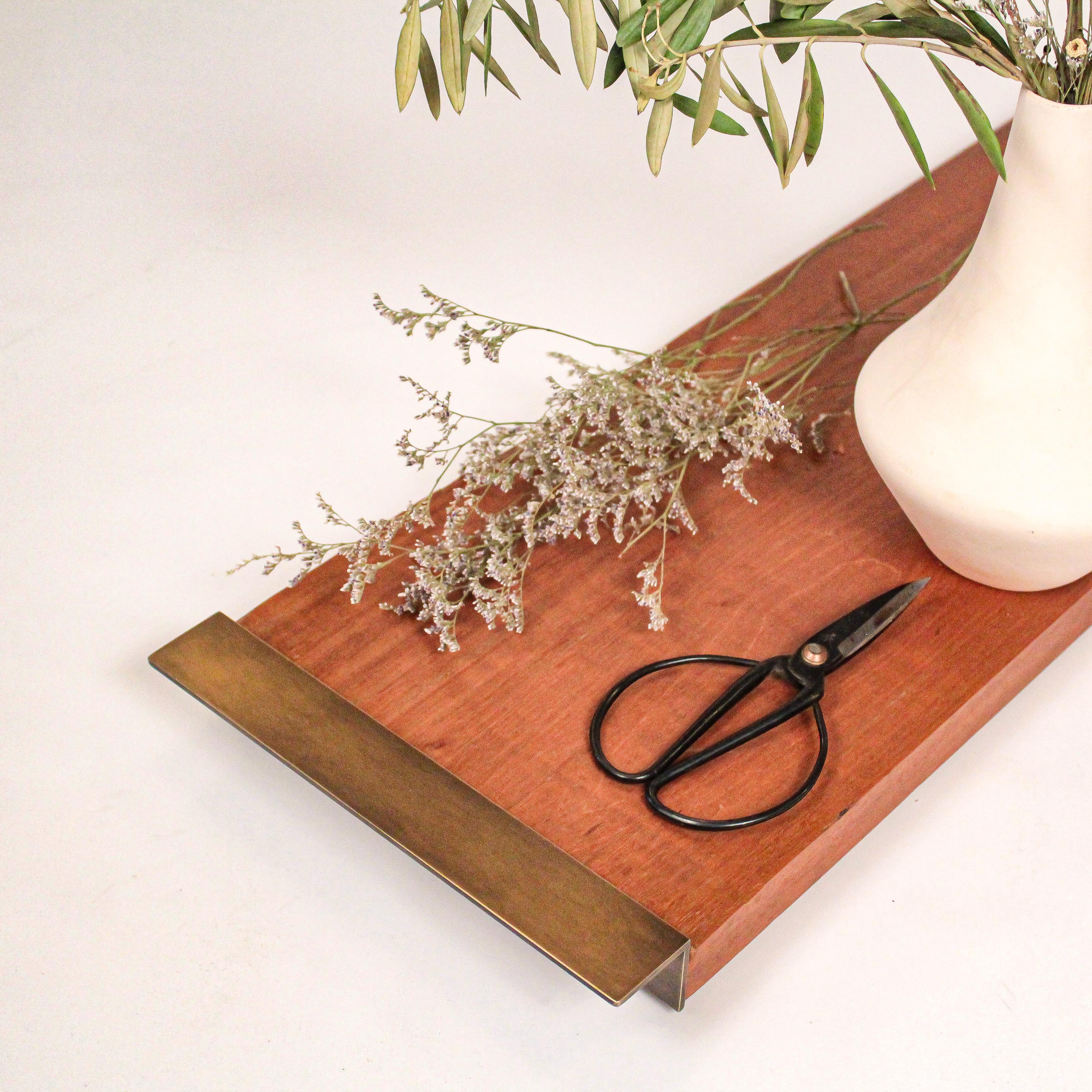 Contemporary Mahogany Tray with Antique Brass Handles For Sale