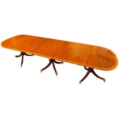 Antique Mahogany Triple Pillar Dining Table of the Georgian Style