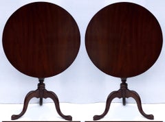 Mahogany Tripod Tilt Top Side Tables by Baker Furniture for Hitchcock Pair
