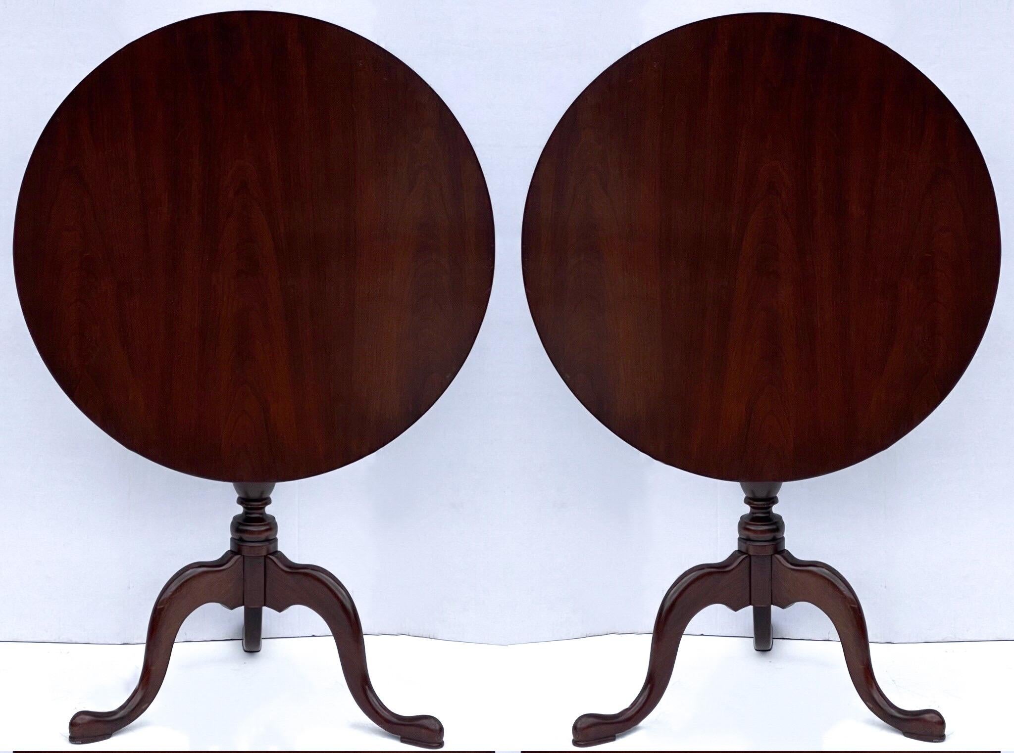 American Classical Mahogany Tripod Tilt Top Side Tables by Baker Furniture for Hitchcock Pair