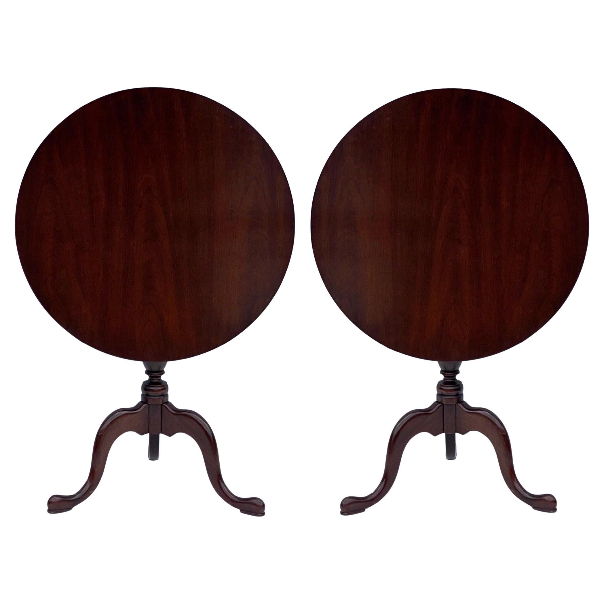 Mahogany Tripod Tilt Top Side Tables by Baker Furniture for Hitchcock Pair