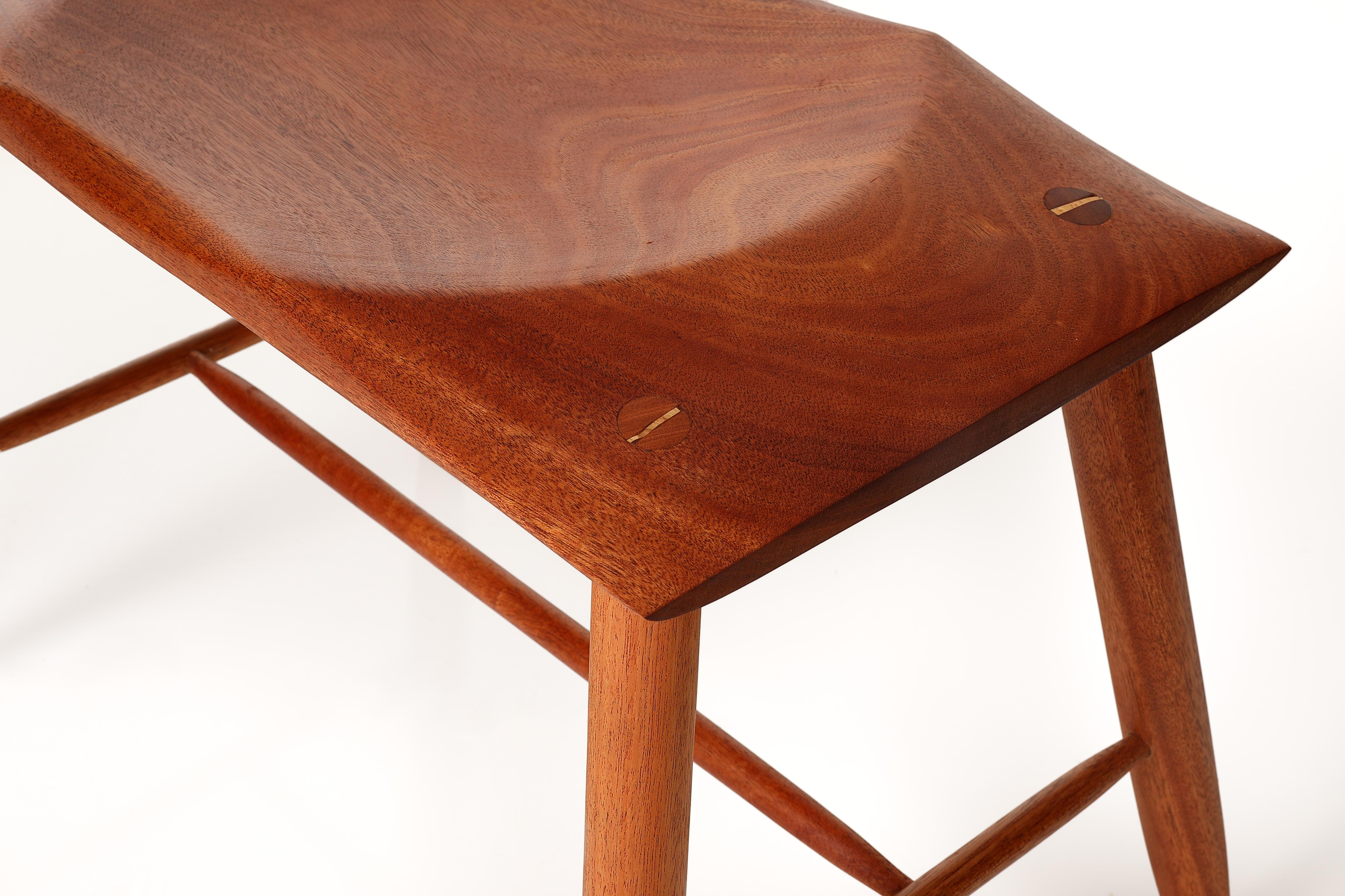 American Craftsman Mahogany turned and carved rectangular stool by Michael Rozell, USA - new  For Sale