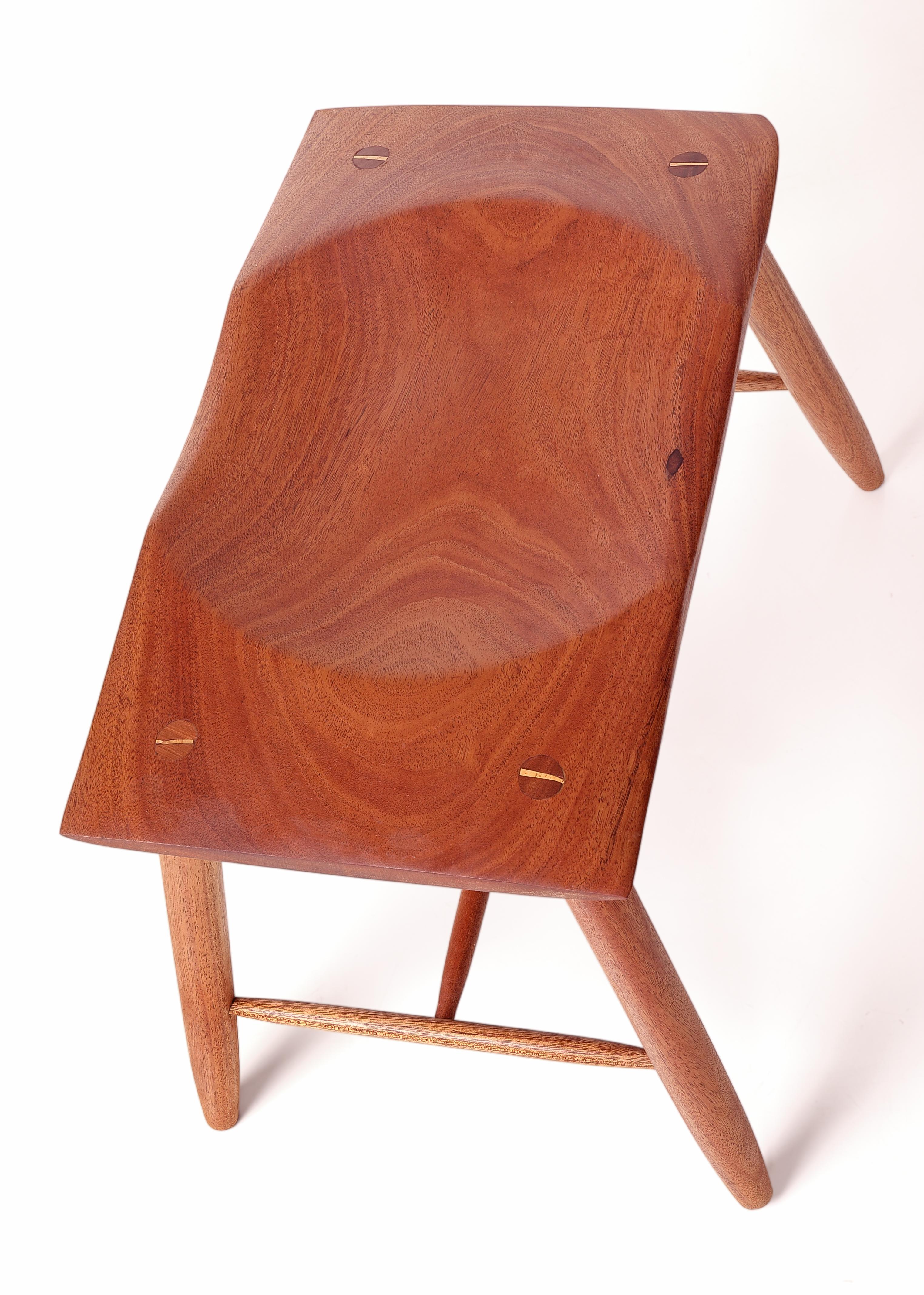 American Mahogany turned and carved rectangular stool by Michael Rozell, USA - new  For Sale
