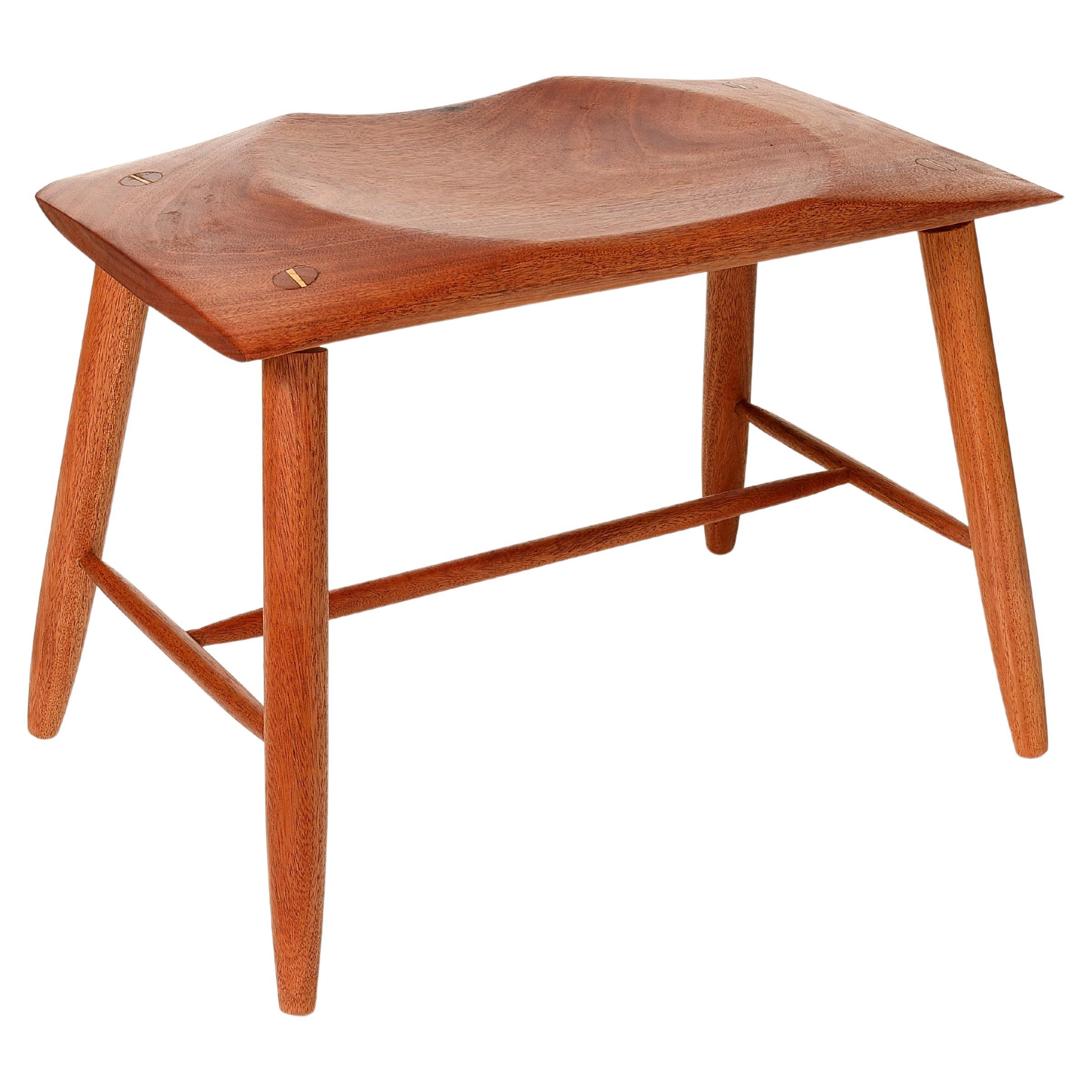 Mahogany turned and carved rectangular stool by Michael Rozell, USA - new  For Sale