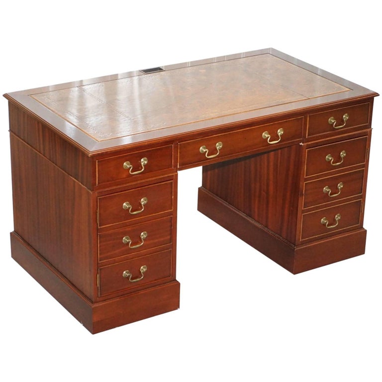 Mahogany Twin Pedestal Partner Desk Leather Top Designed To House