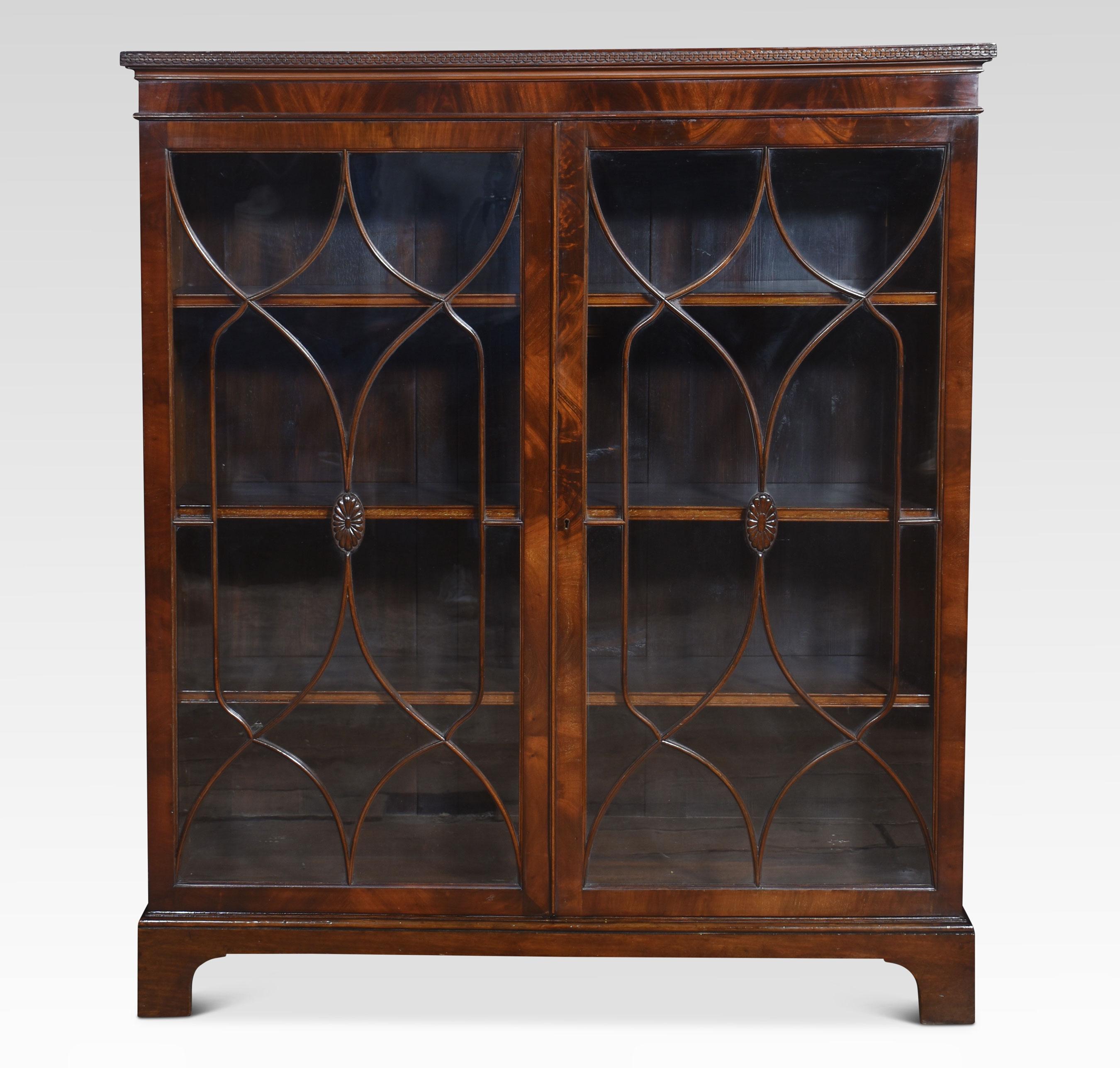 Mahogany two door glazed bookcase For Sale 3