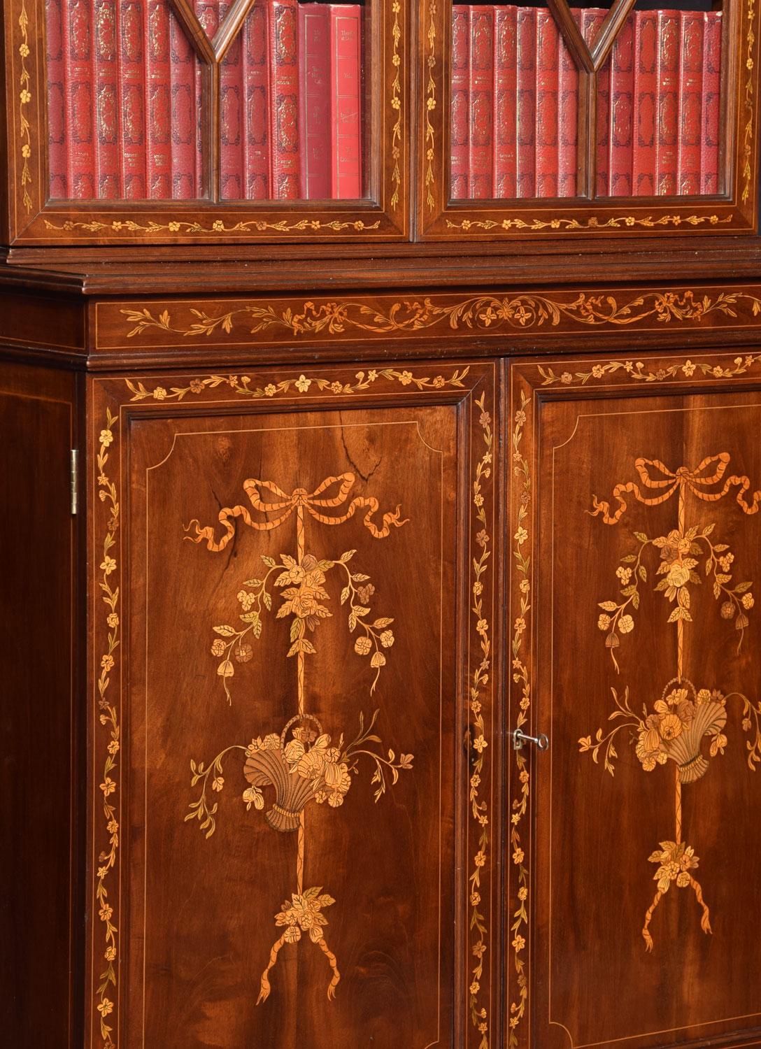 Mahogany Two-Door Inlaid Bookcase In Good Condition In Cheshire, GB