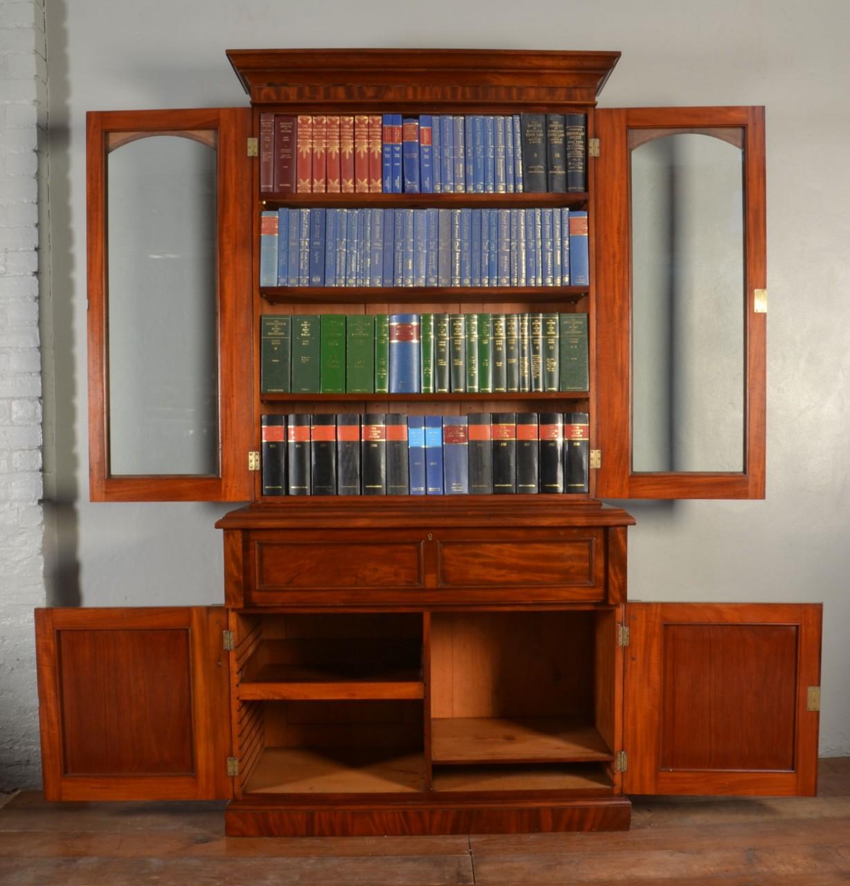Victorian Mahogany Two-Door Secretaire Bookcase For Sale