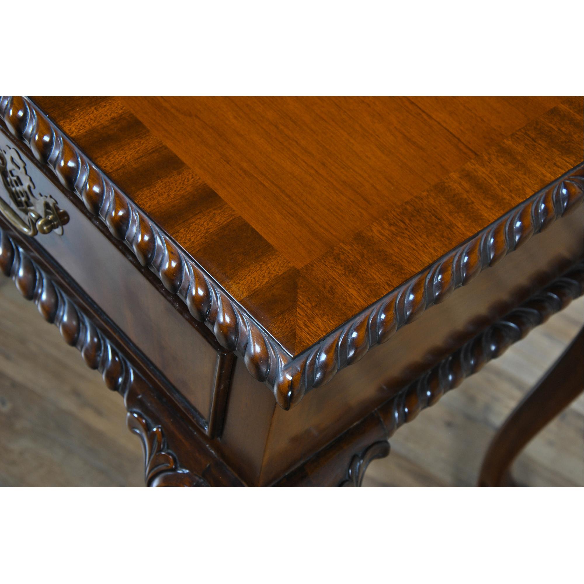 Hand-Carved Mahogany Two Drawer Console  For Sale