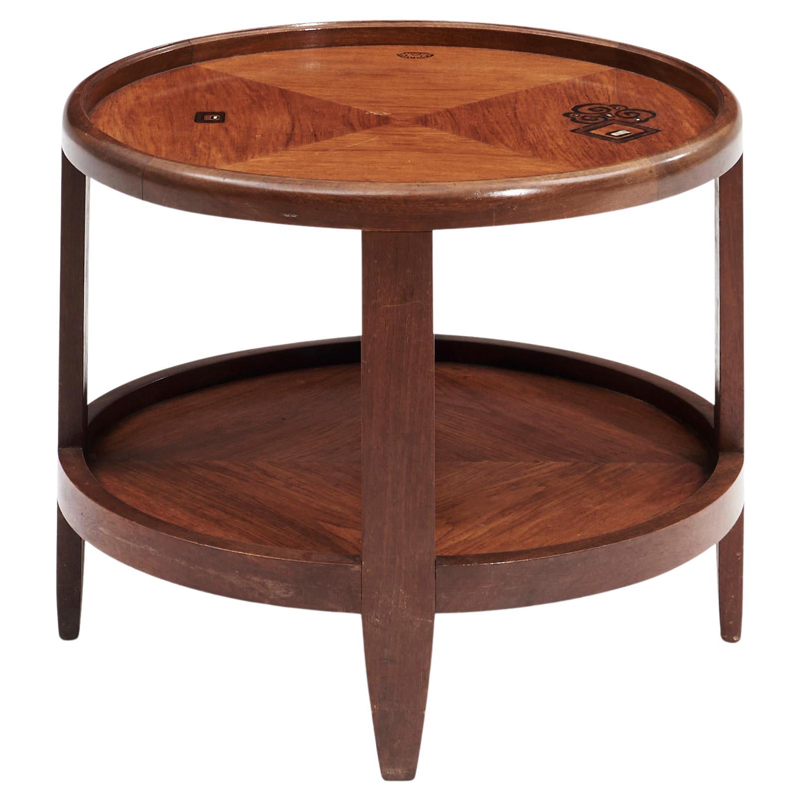 Table d'appoint circulaire à deux niveaux en acajou par Louis Majorelle en vente