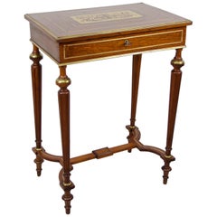 Antique Mahogany Vanity or Side Table Brass Inlays and Marquetry Work, France circa 1870