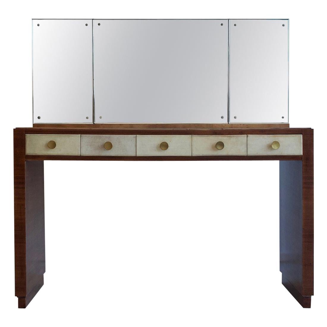 Mahogany Vanity Table with Mirror and a Stool