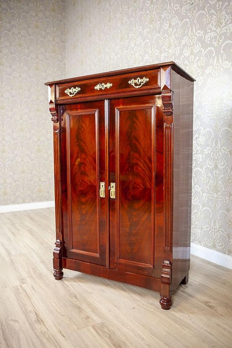 Antique Brown Vertico Cabinet with Brass Details, circa 1880 In Good Condition In Opole, PL