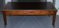 Mahogany Victorian 2-Drawer Library Refectory Dining Table Leather 8-12 Person