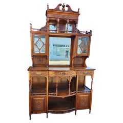 Étagère d'appoint victorienne sculptée en acajou avec verre biseauté et miroir C1870