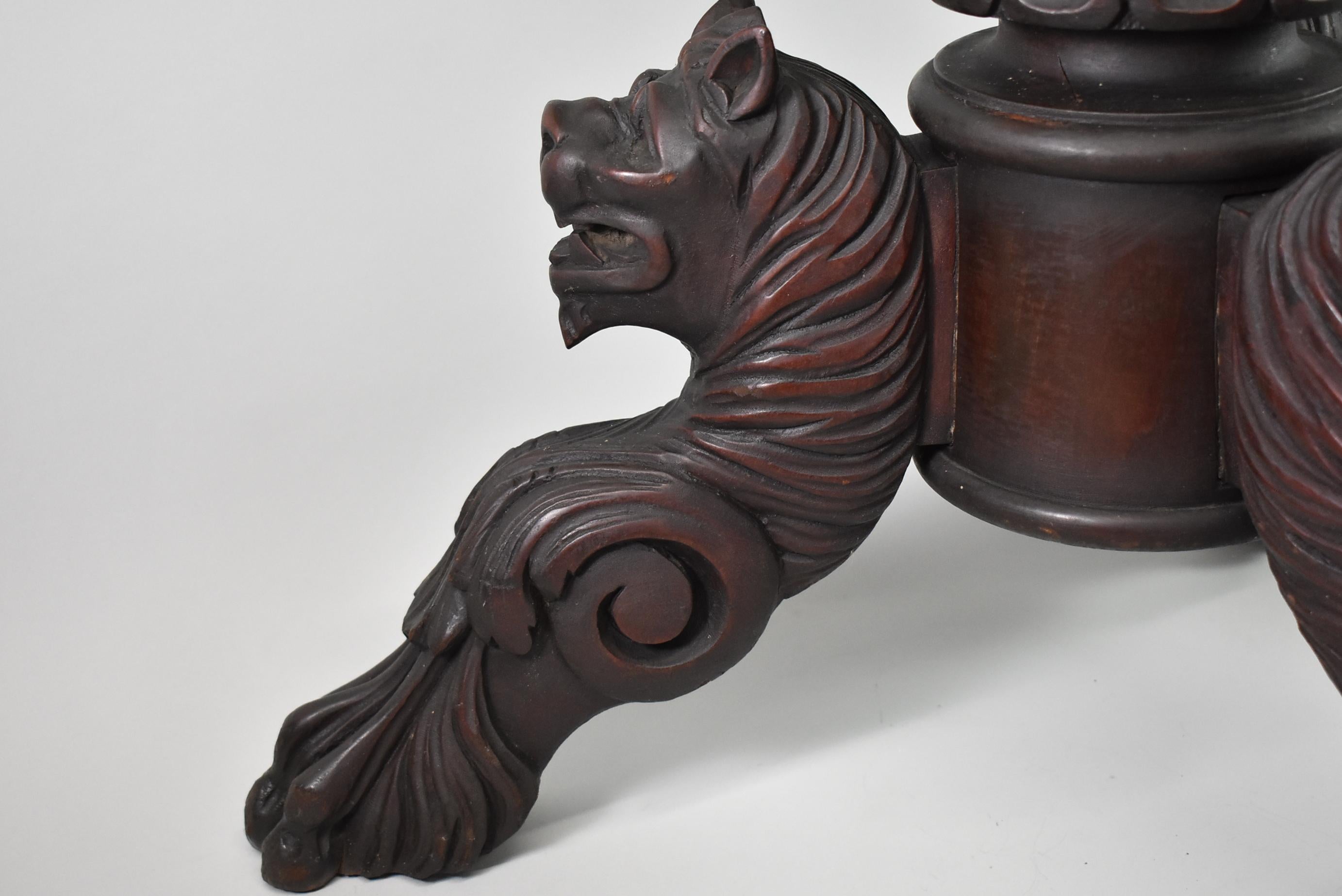 Mahogany Victorian Plant Stand Carved Lion Heads Claw Feet In Good Condition For Sale In Toledo, OH