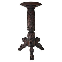 Mahogany Victorian Plant Stand Carved Lion Heads Claw Feet