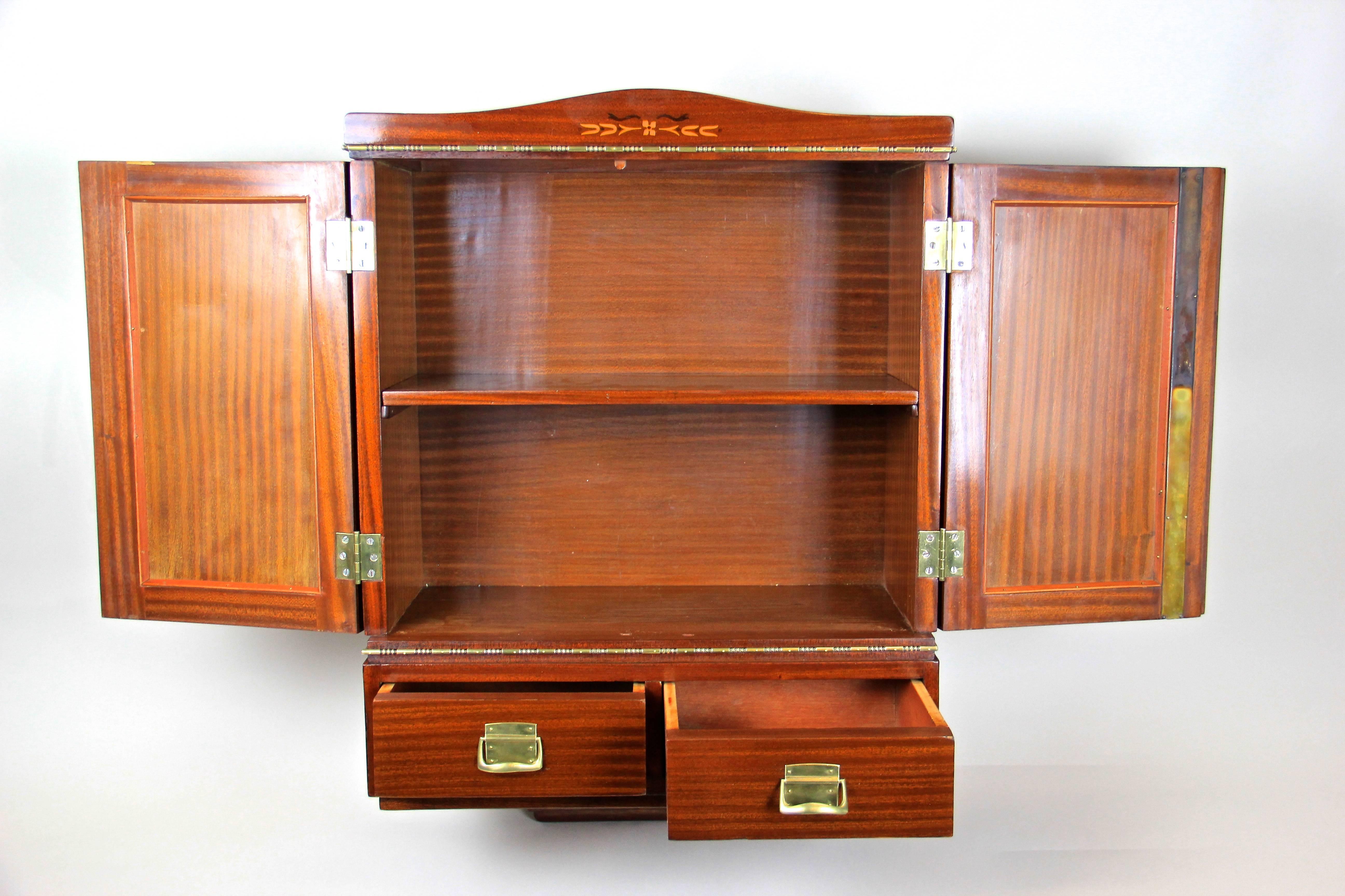 Austrian Mahogany Wall Cabinet with Two Drawers Art Nouveau, Austria, circa 1910 For Sale