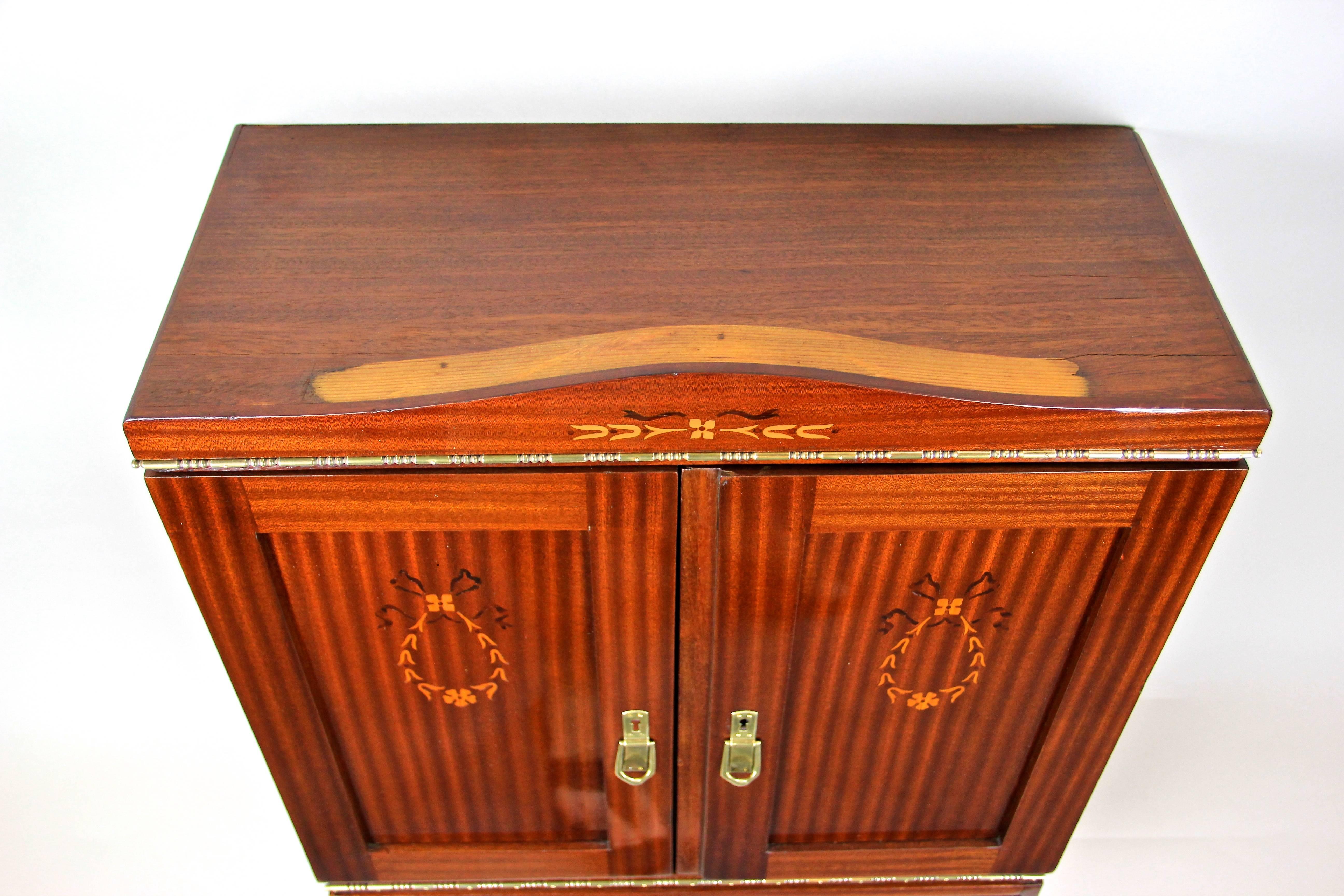 Mahogany Wall Cabinet with Two Drawers Art Nouveau, Austria, circa 1910 In Good Condition For Sale In Lichtenberg, AT