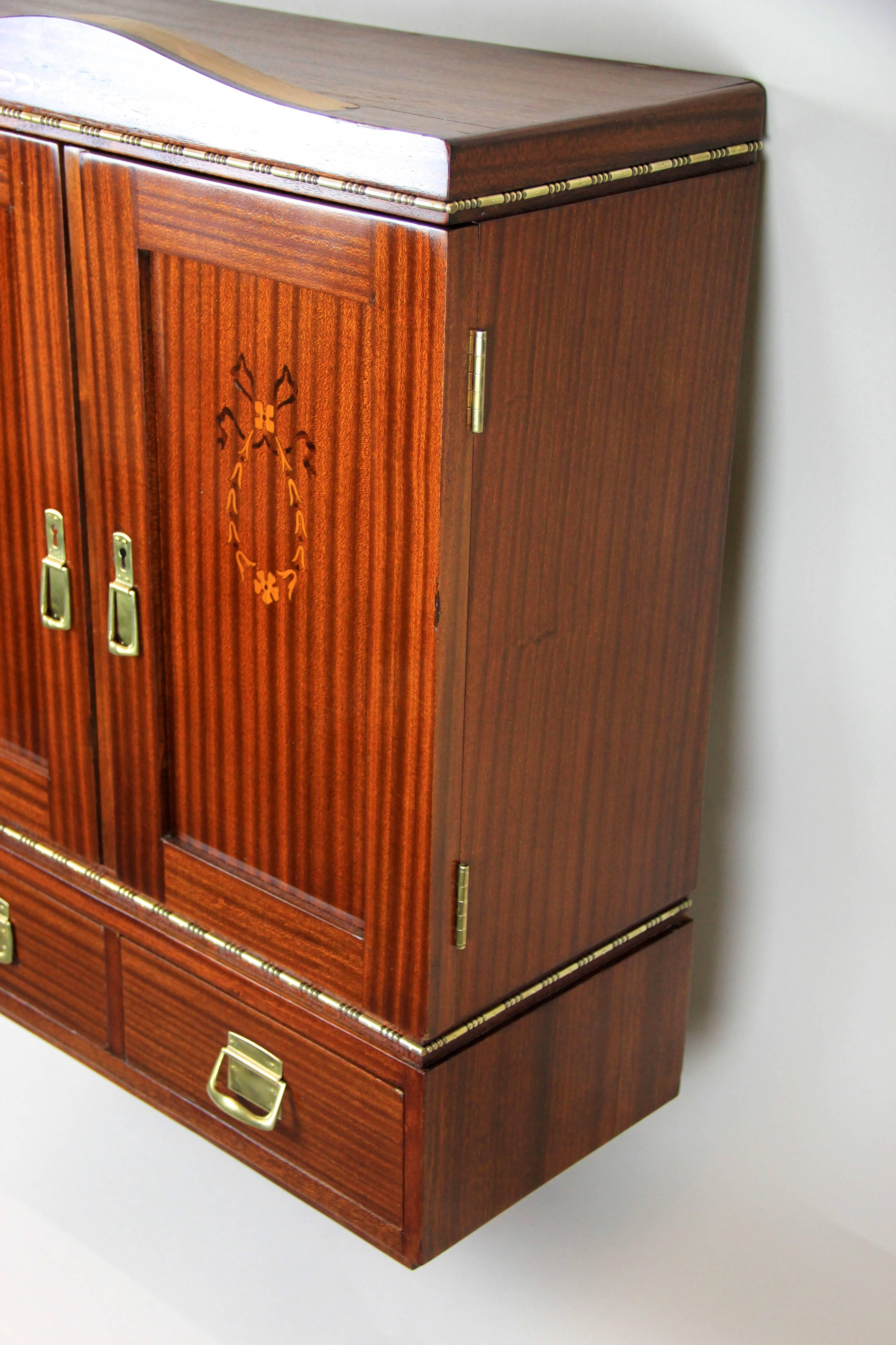 Mahogany Wall Cabinet with Two Drawers Art Nouveau, Austria, circa 1910 For Sale 1