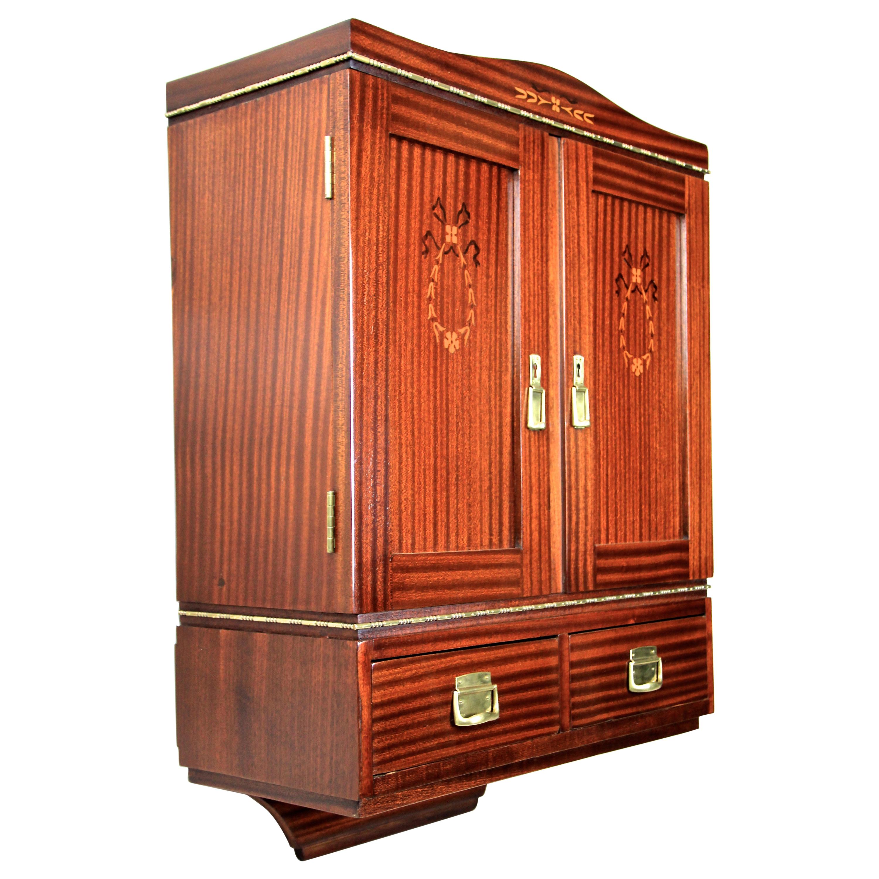 Mahogany Wall Cabinet with Two Drawers Art Nouveau, Austria, circa 1910 For Sale