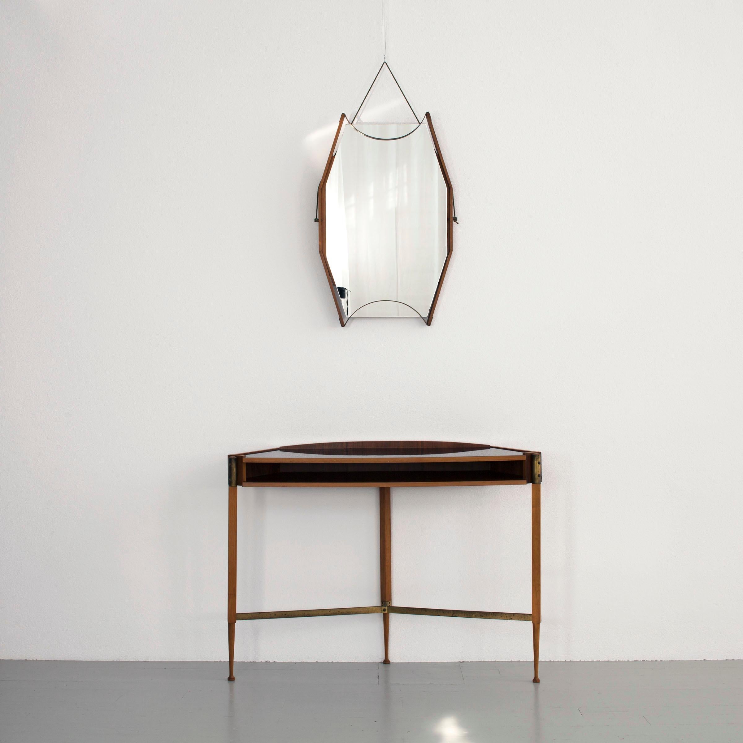 Mid-Century Modern Italian Wall Console with Black Formica Top and Wall Mirror, 1950