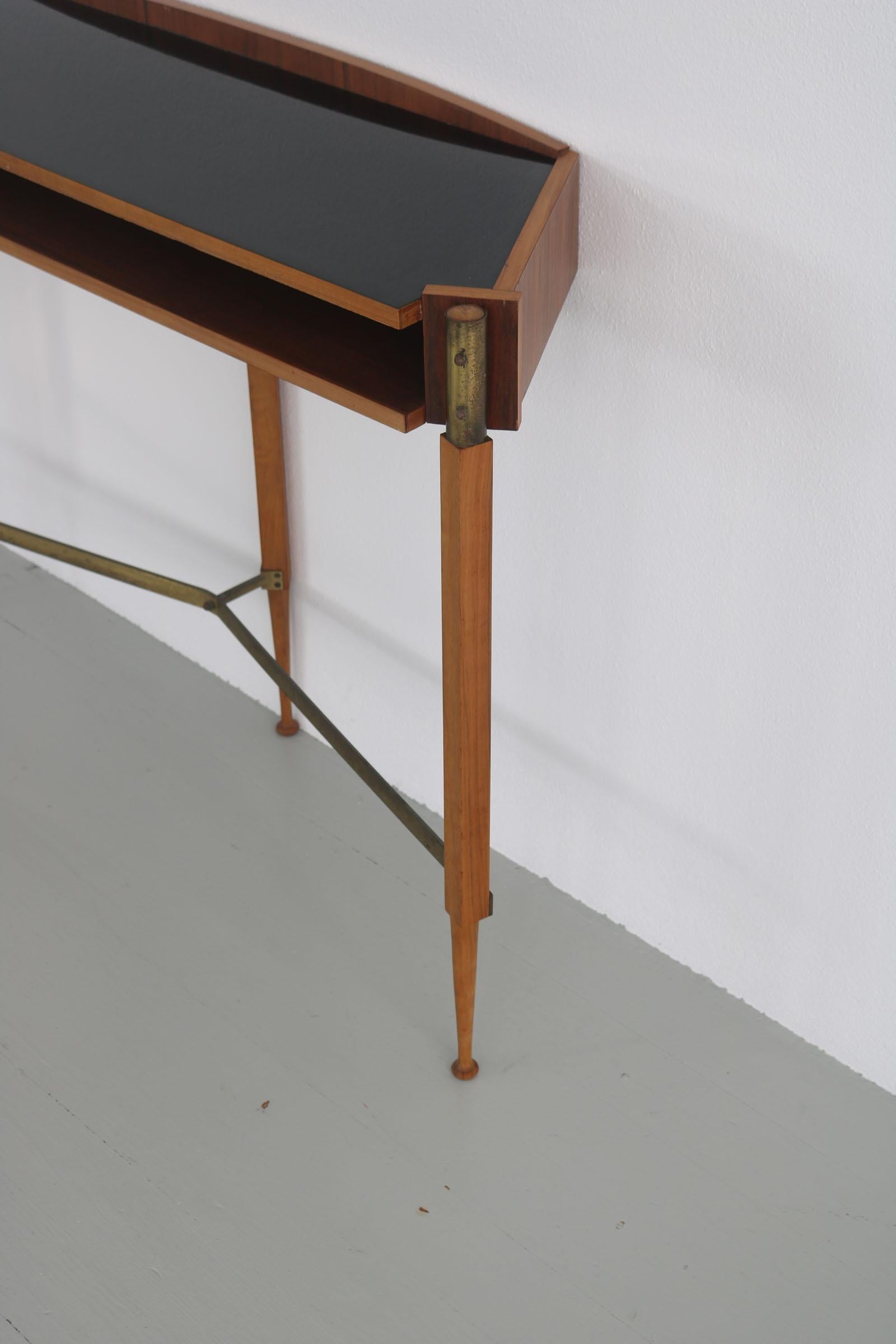 Italian Wall Console with Black Formica Top and Wall Mirror, 1950 2