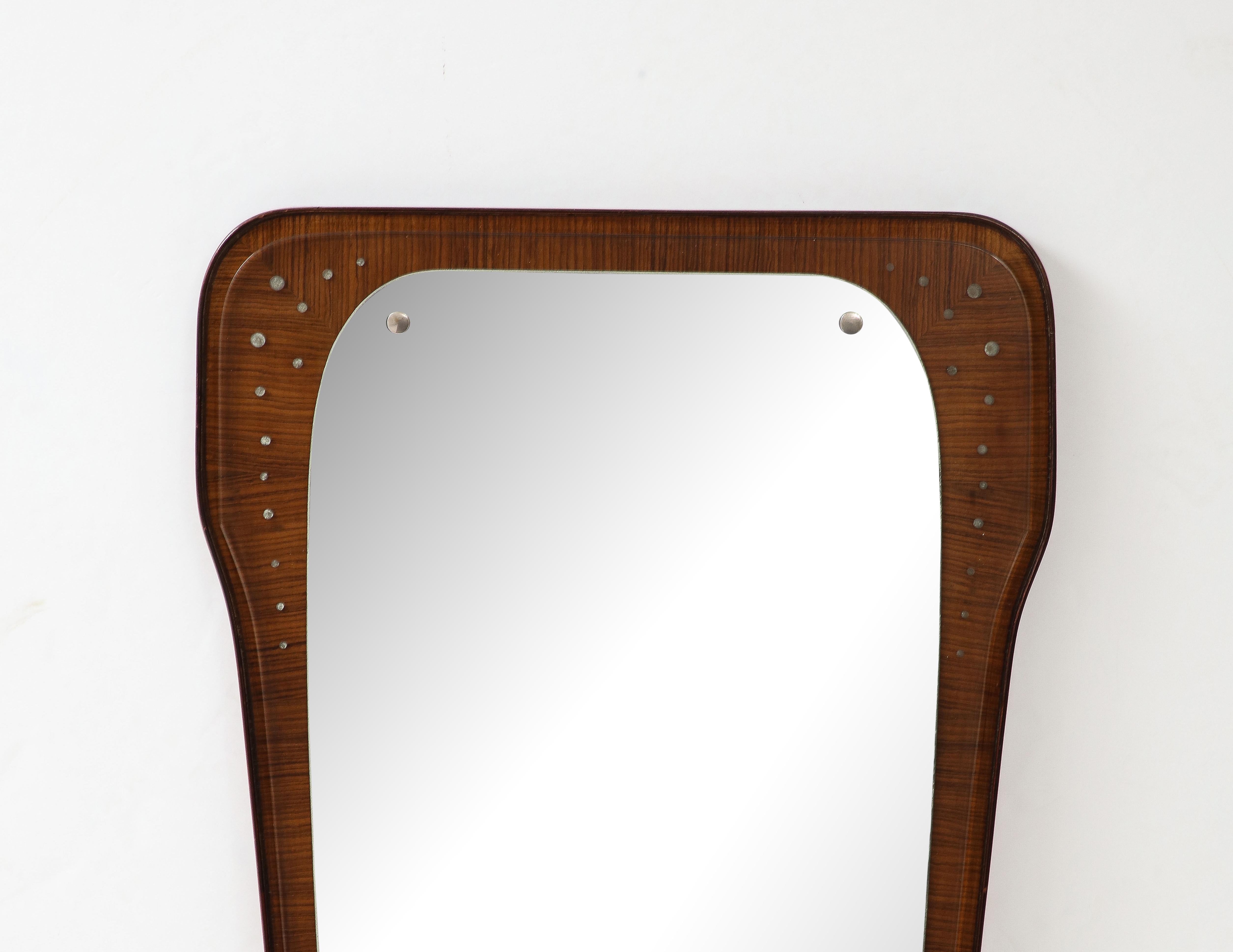 Mahogany Wall Mirror with Inlaid Metal, Italy, c. 1960 For Sale 1