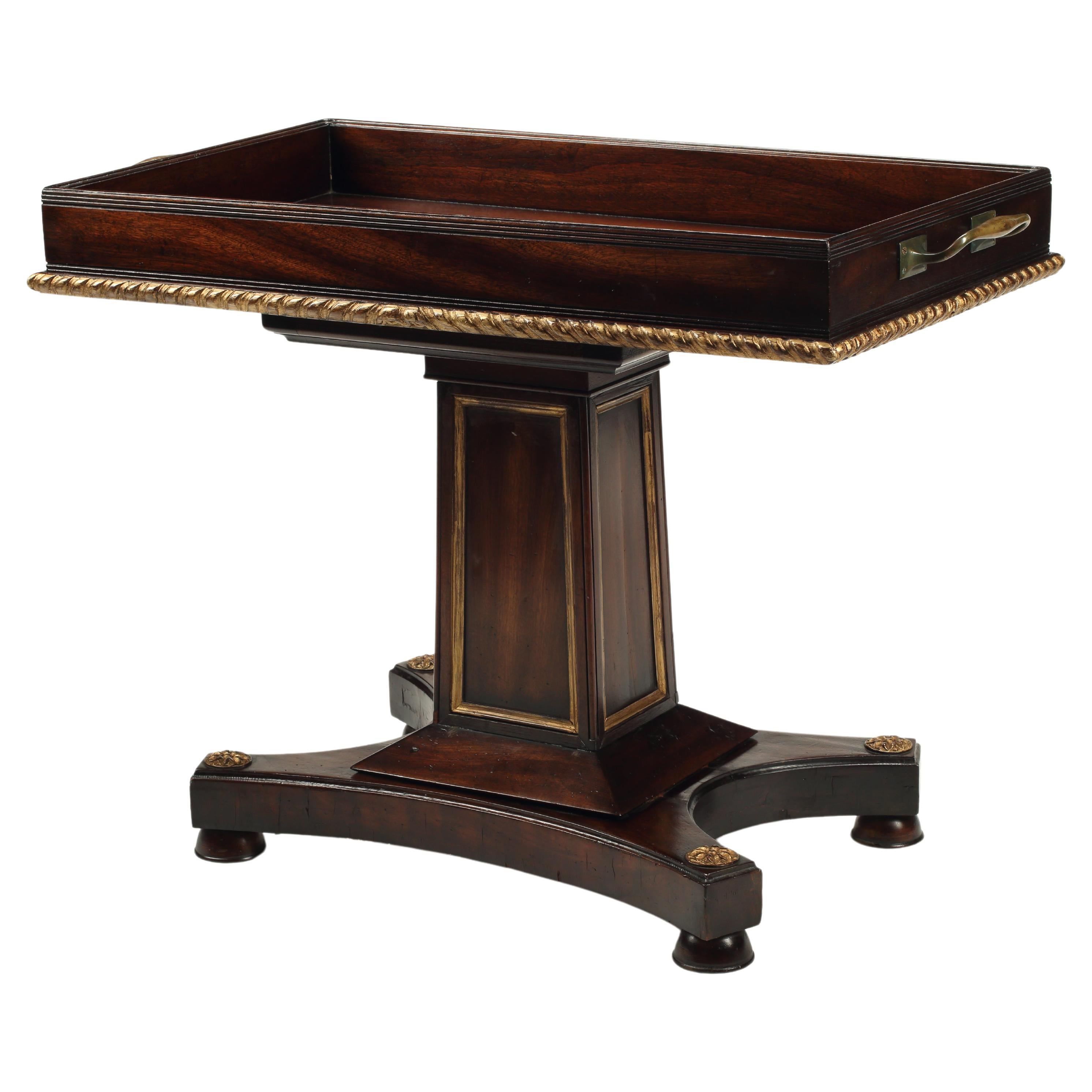 Mahogany William IV Parcel-Gilt Tray on Stand, 19th Century English