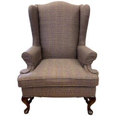 Antique Mahogany Wingback Chair Newly Upholstered with Ralph Lauren Tartan Wool