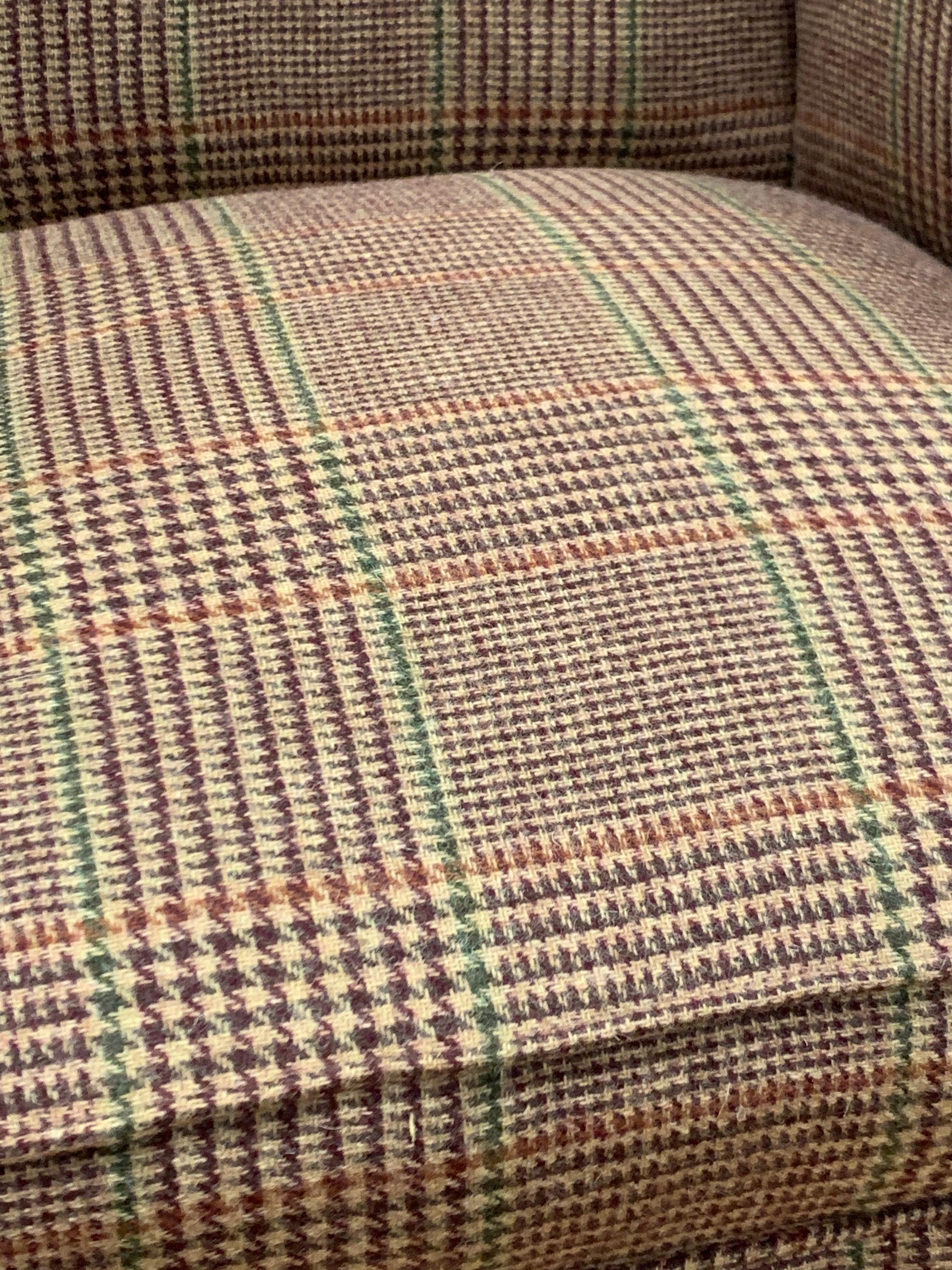 20th Century Mahogany Wingback Reading Chair Newly Upholstered with Ralph Lauren Tartan Wool