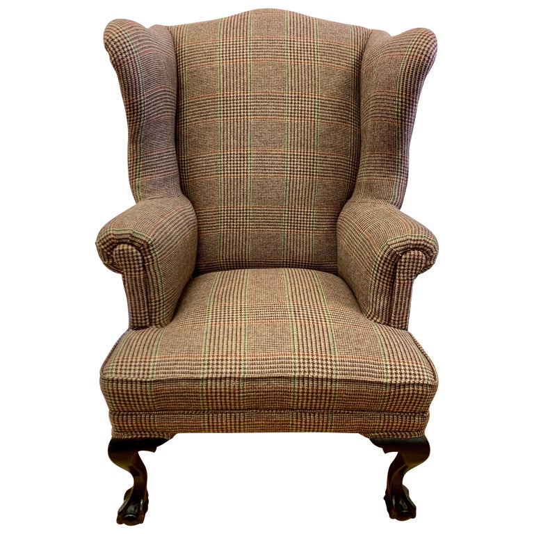 Mahogany Wingback Reading Chair Newly Upholstered with Ralph Lauren Tartan  Wool at 1stDibs | tartan plaid wingback chair, plaid wing chair,  upholstered reading chair