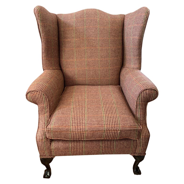 Mahogany Wingback Reading Chair Newly Upholstered with ...