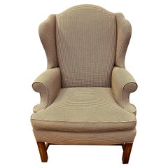 Mahogany Wingback Reading Chair with Houndstooth Upholstery