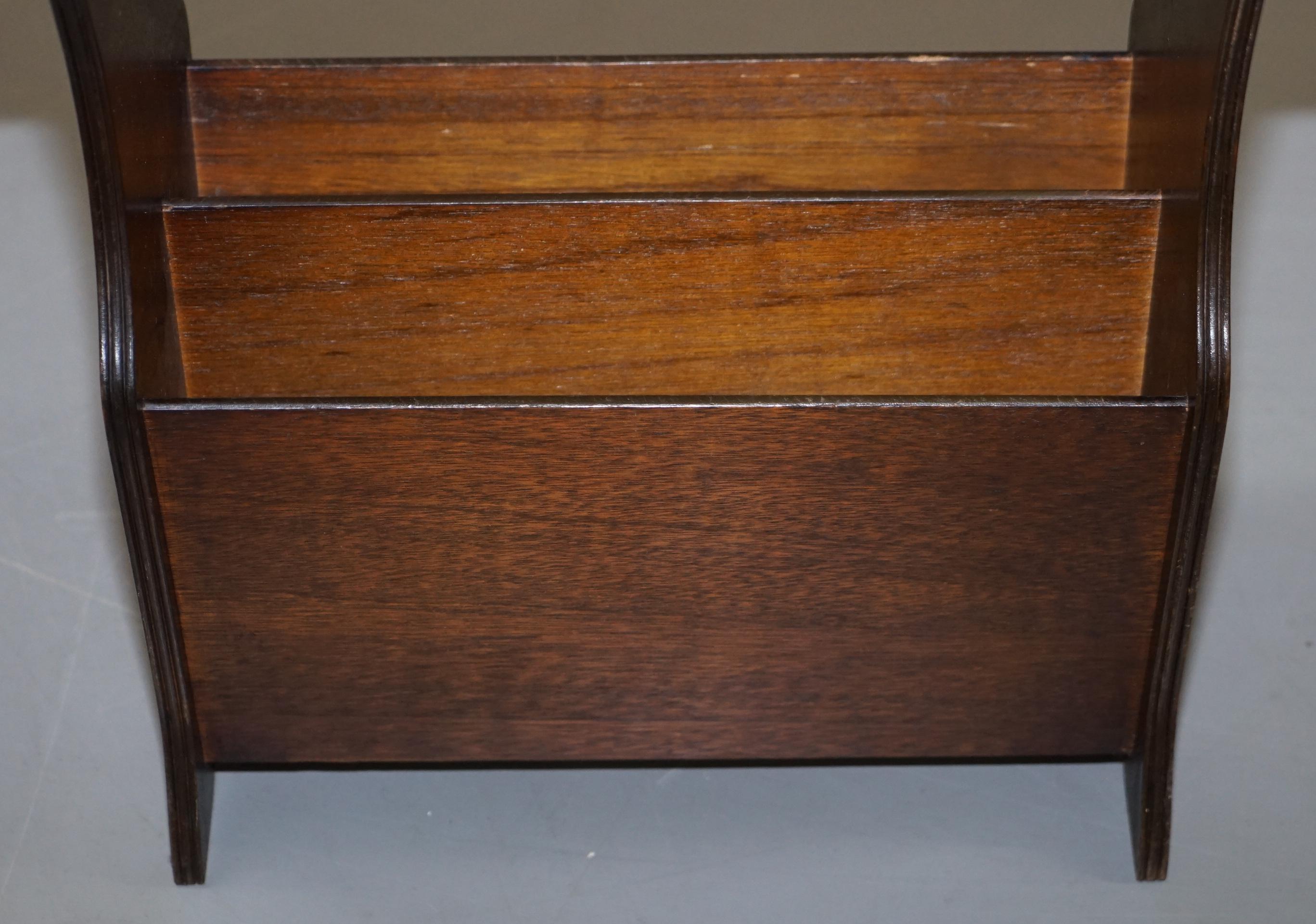 Mid-Century Modern Hardwood with Faded Oxblood Leather Top Bevan Funnell Side Table Magazine Rack For Sale