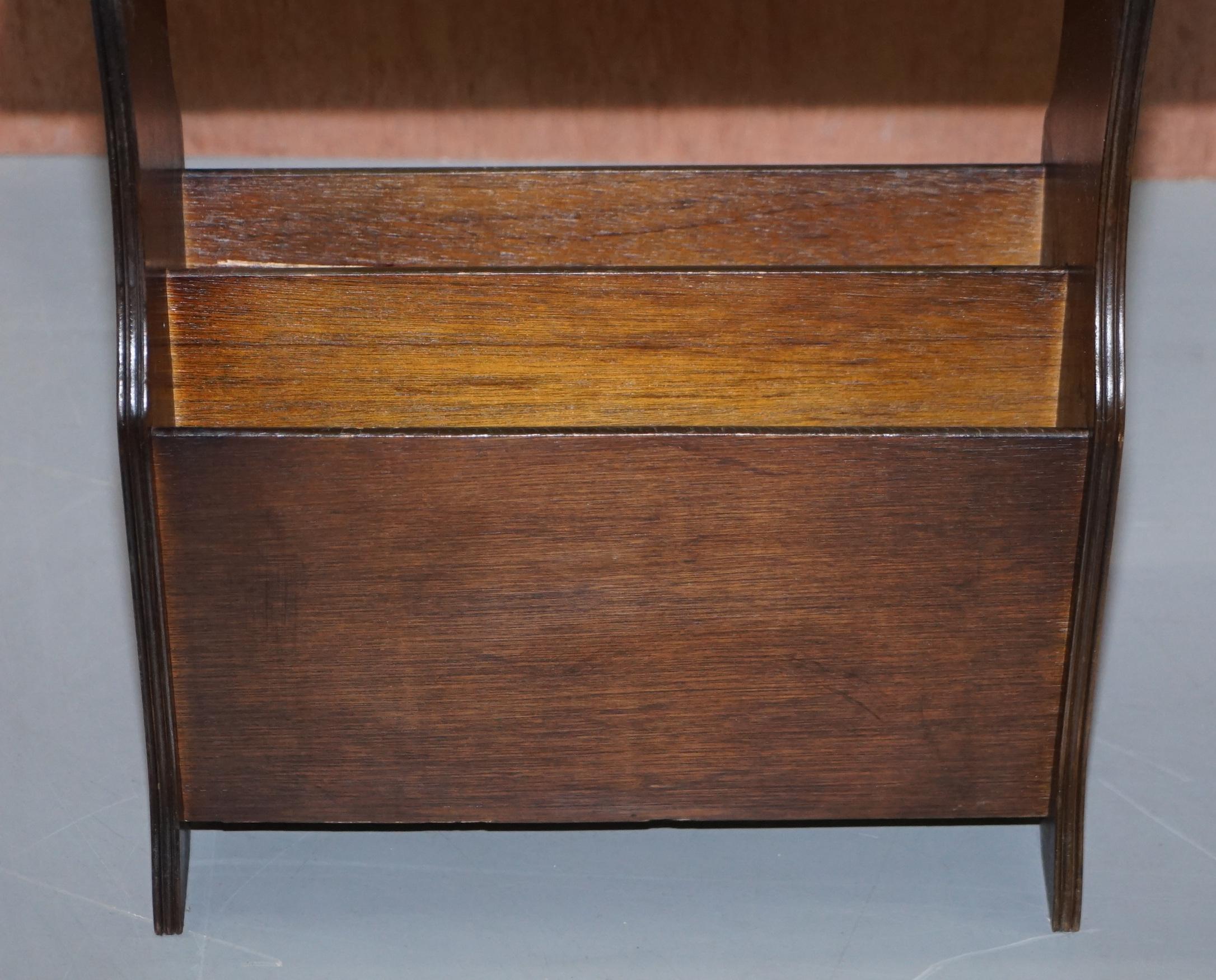 Hand-Crafted Hardwood with Faded Oxblood Leather Top Bevan Funnell Side Table Magazine Rack For Sale