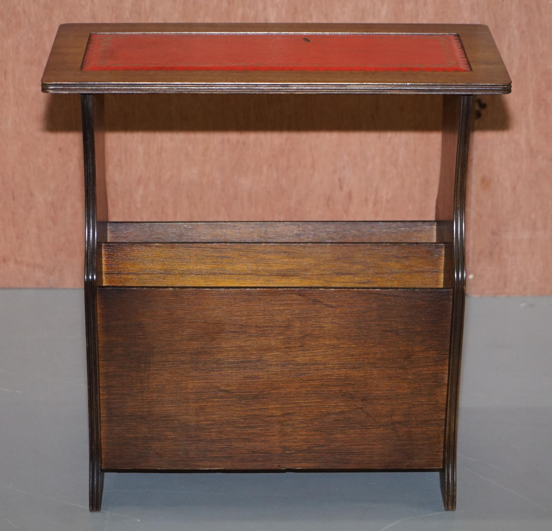20th Century Hardwood with Faded Oxblood Leather Top Bevan Funnell Side Table Magazine Rack For Sale