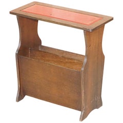 Vintage Hardwood with Faded Oxblood Leather Top Bevan Funnell Side Table Magazine Rack