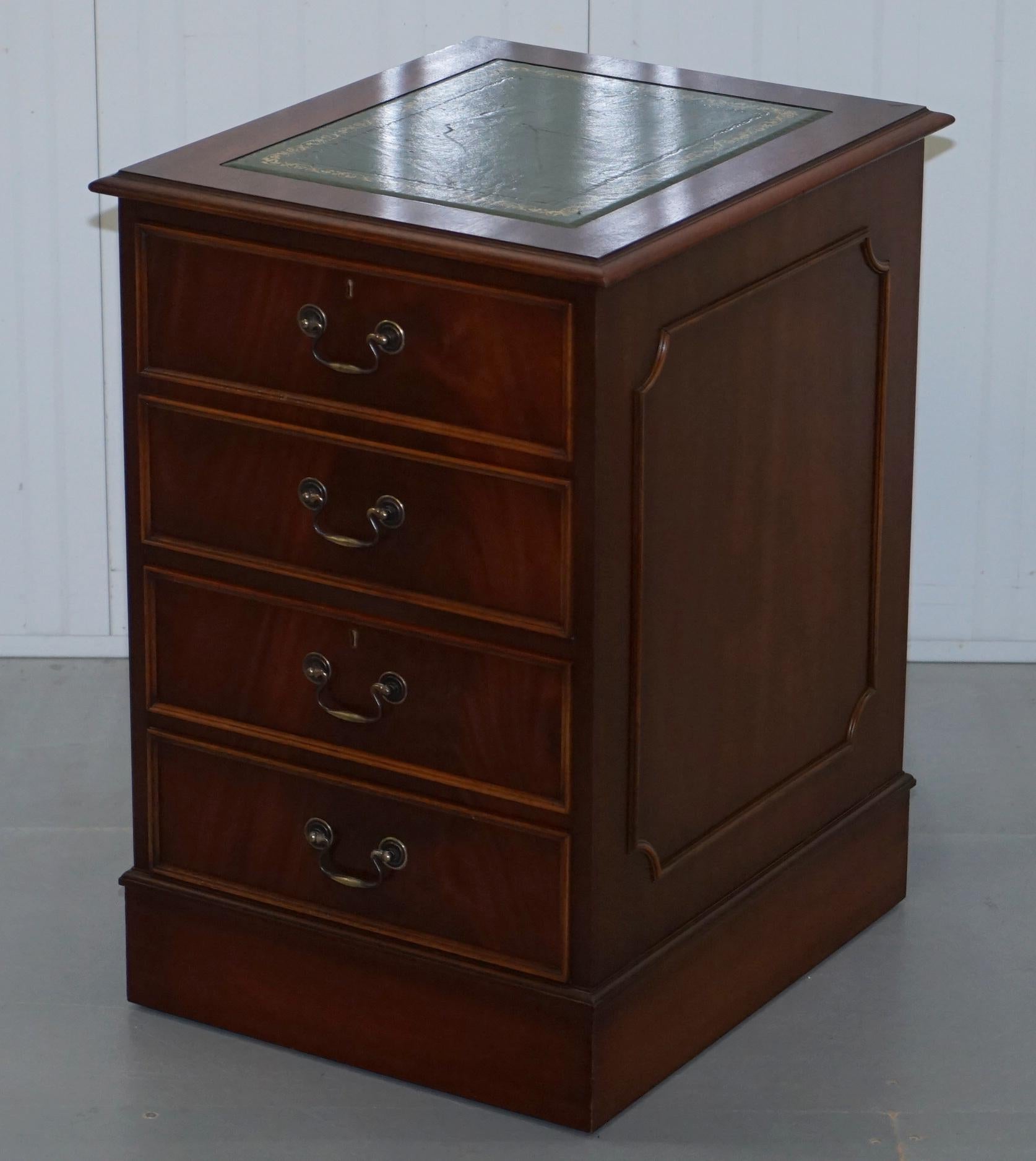 Modern Mahogany with Green Leather Double Filing Cabinet