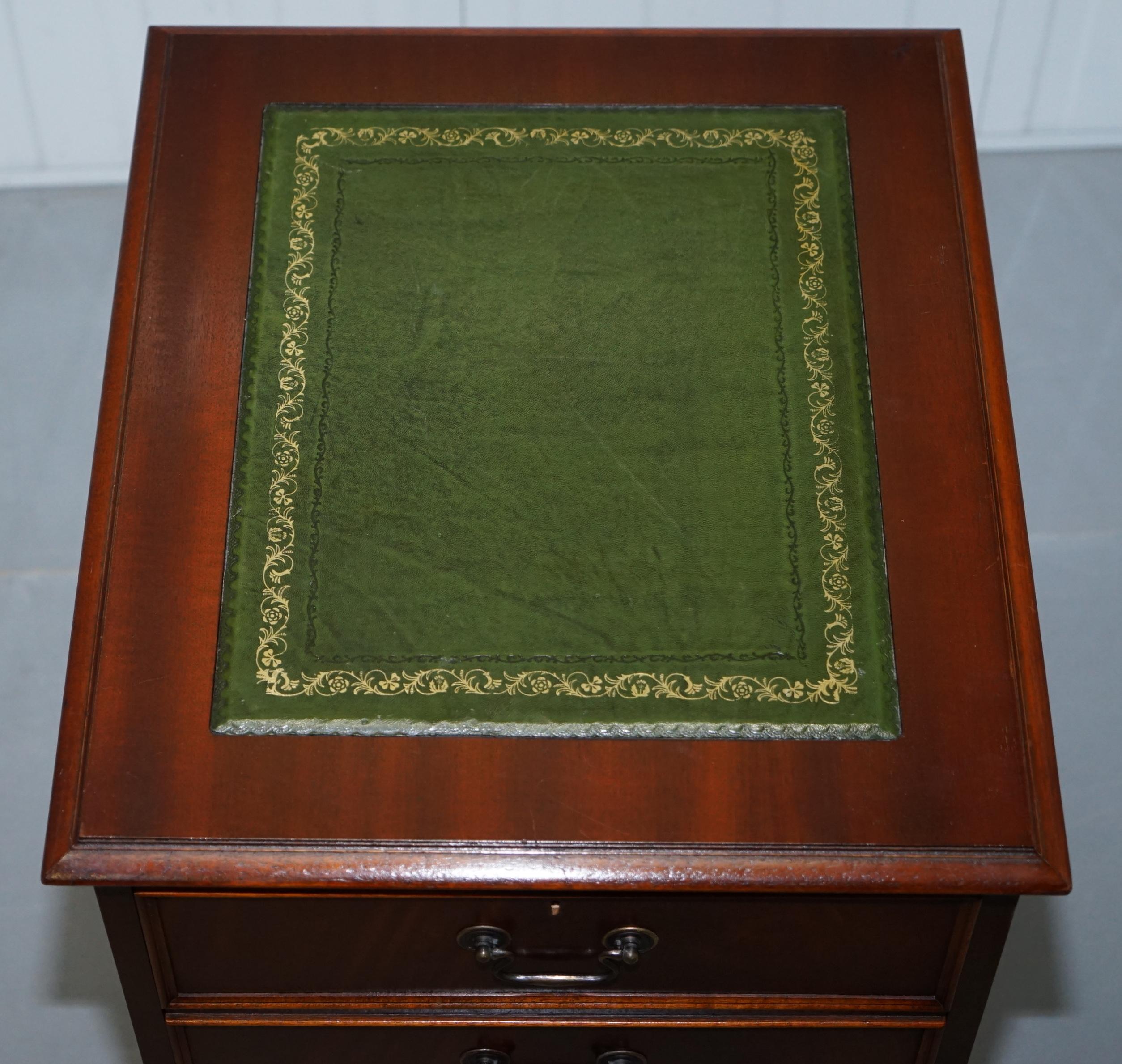 English Mahogany with Green Leather Double Filing Cabinet