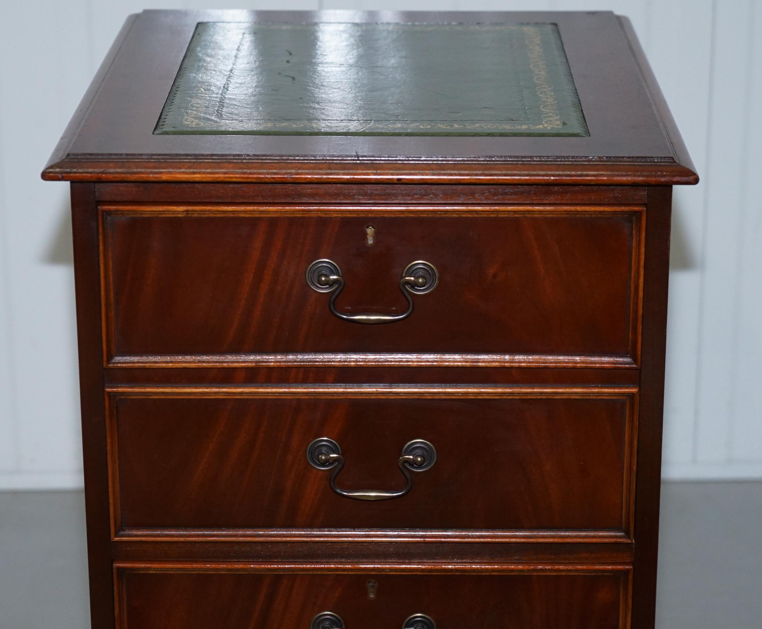 20th Century Mahogany with Green Leather Double Filing Cabinet