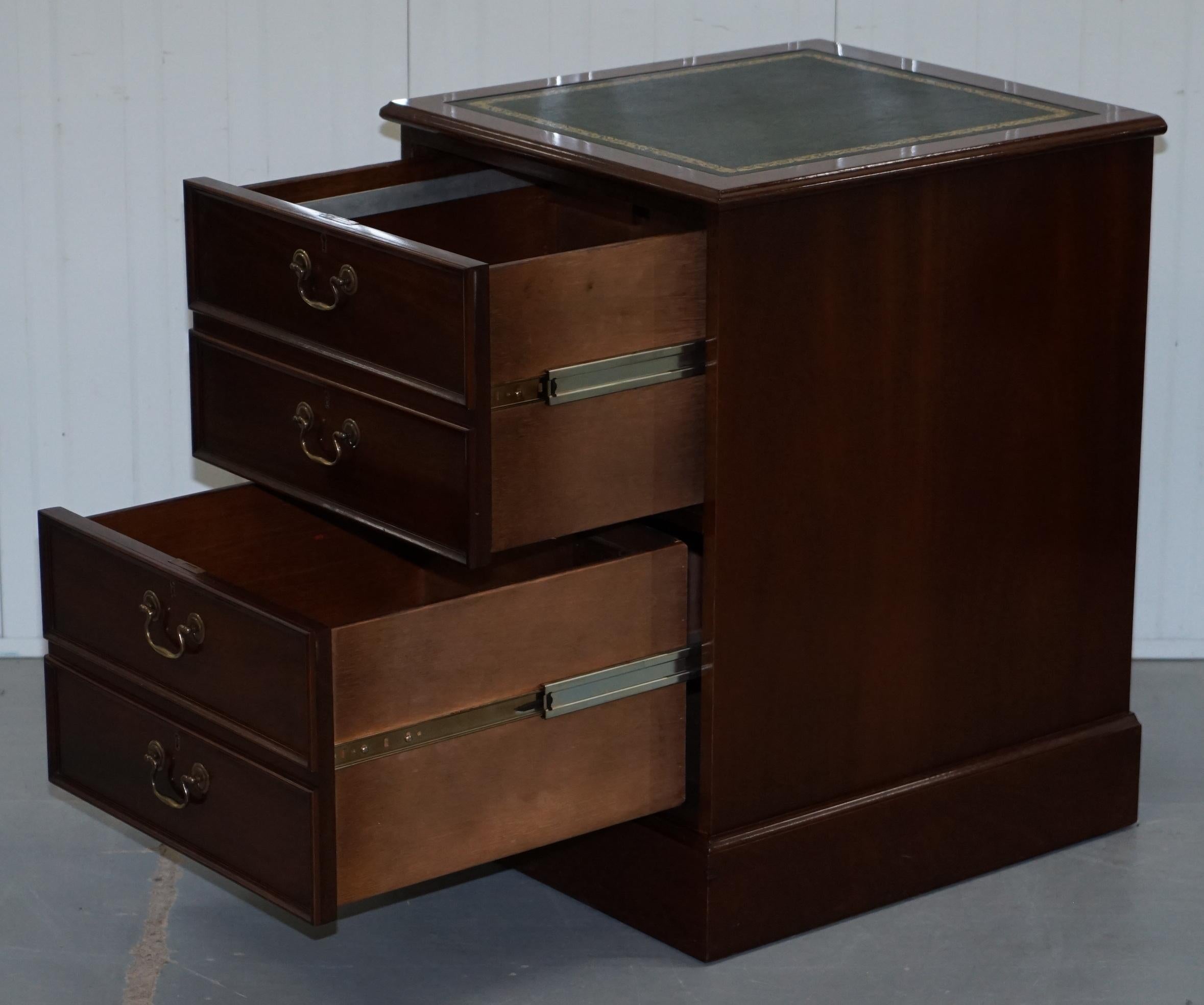 Mahogany with Green Leather Double Filing Cabinet Matching Desk Available Gold 7