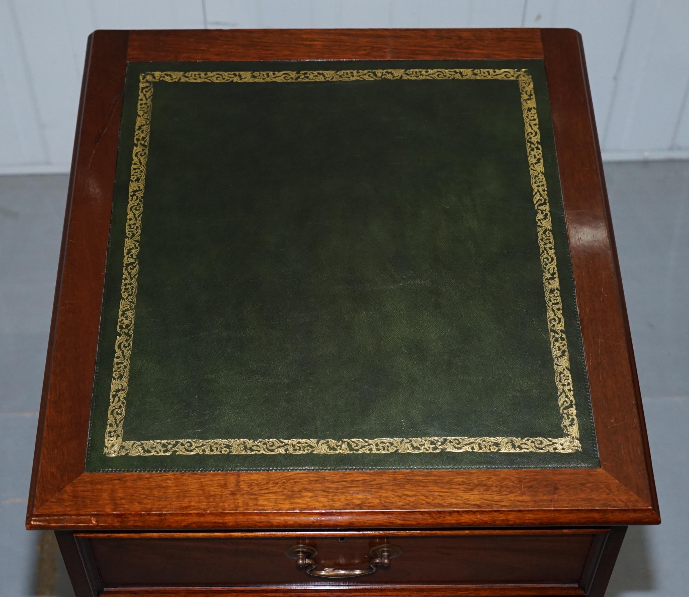 Modern Mahogany with Green Leather Double Filing Cabinet Matching Desk Available Gold