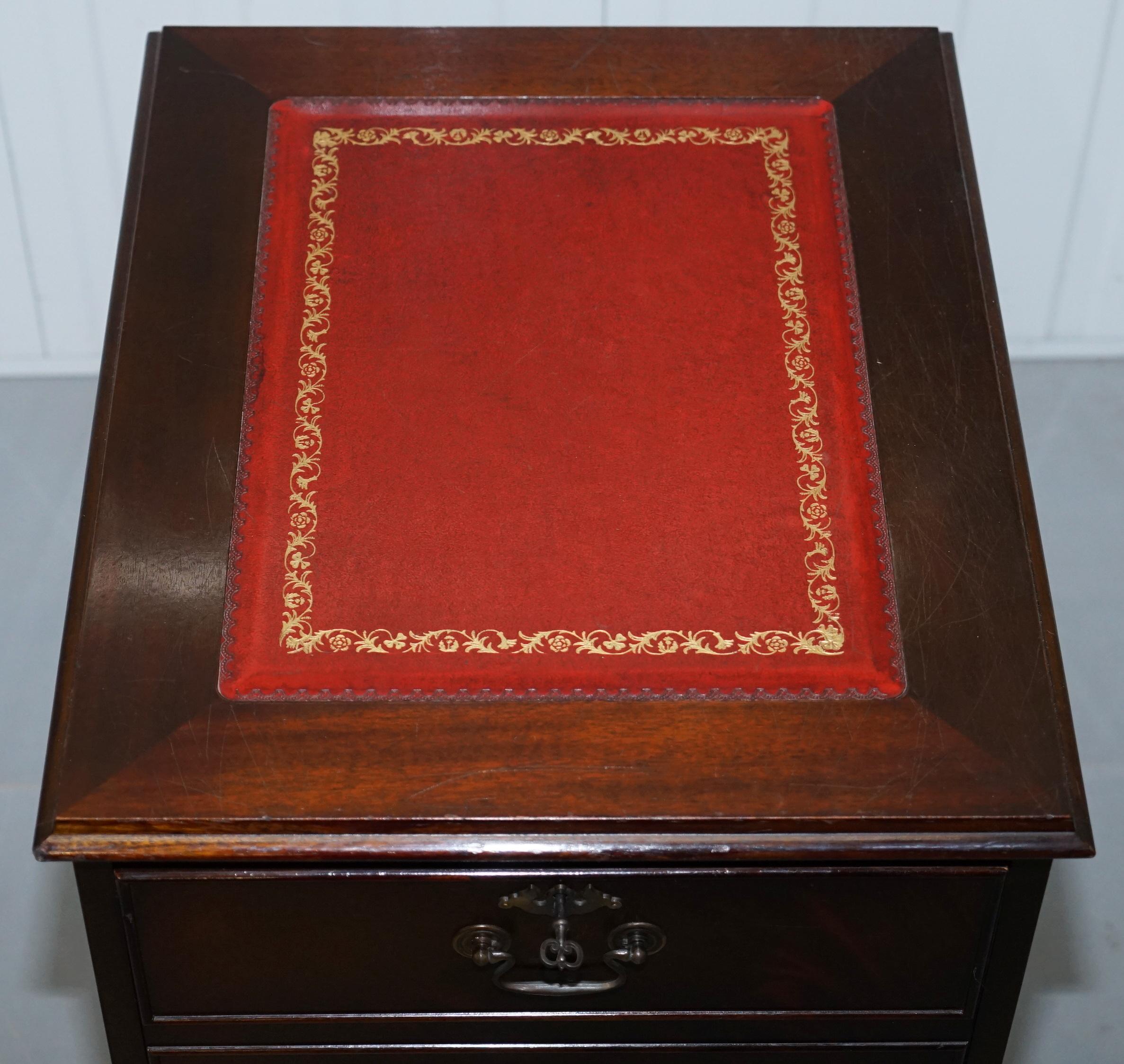 British Mahogany with Oxblood Leather Double Filing Cabinet