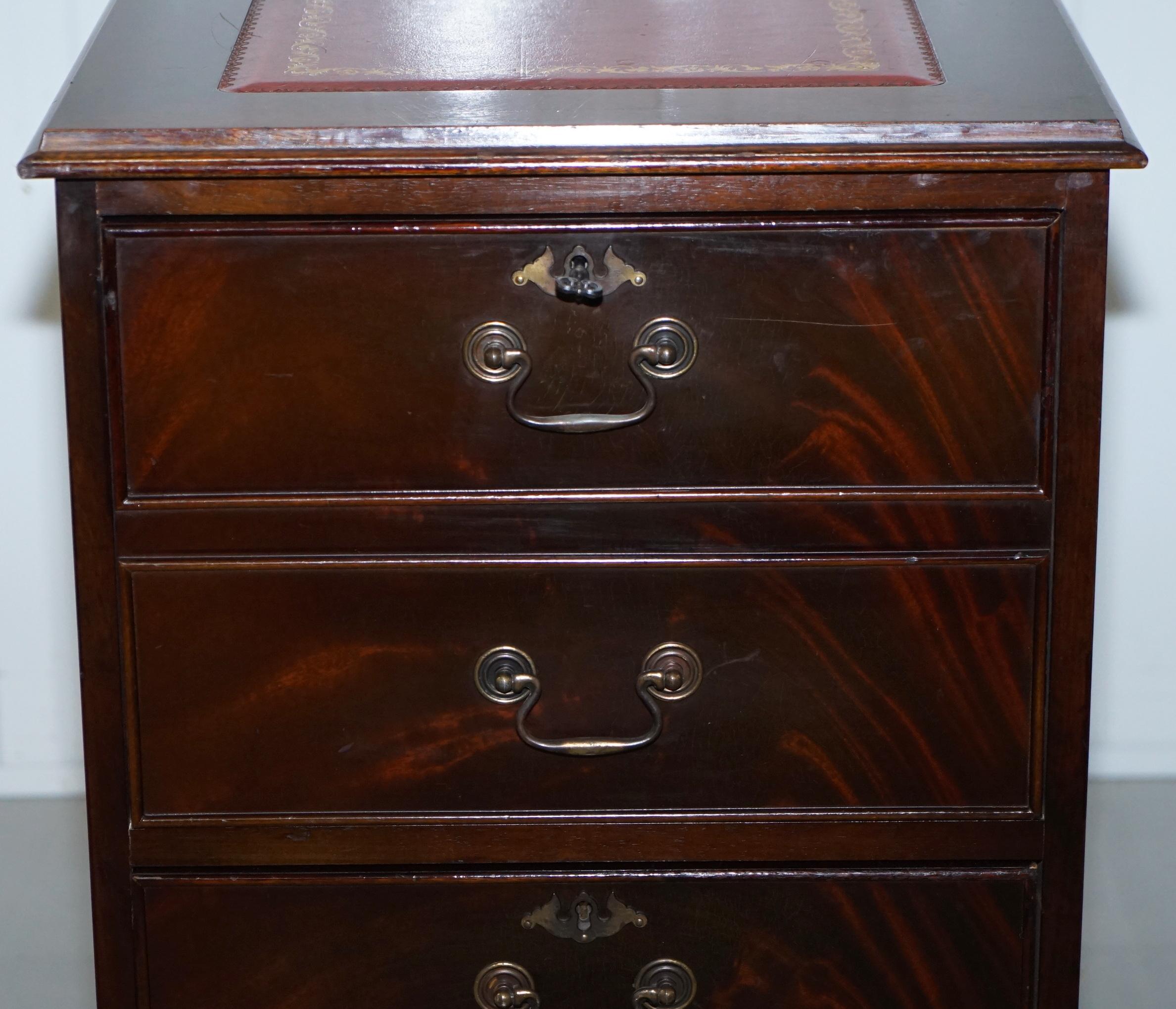 20th Century Mahogany with Oxblood Leather Double Filing Cabinet