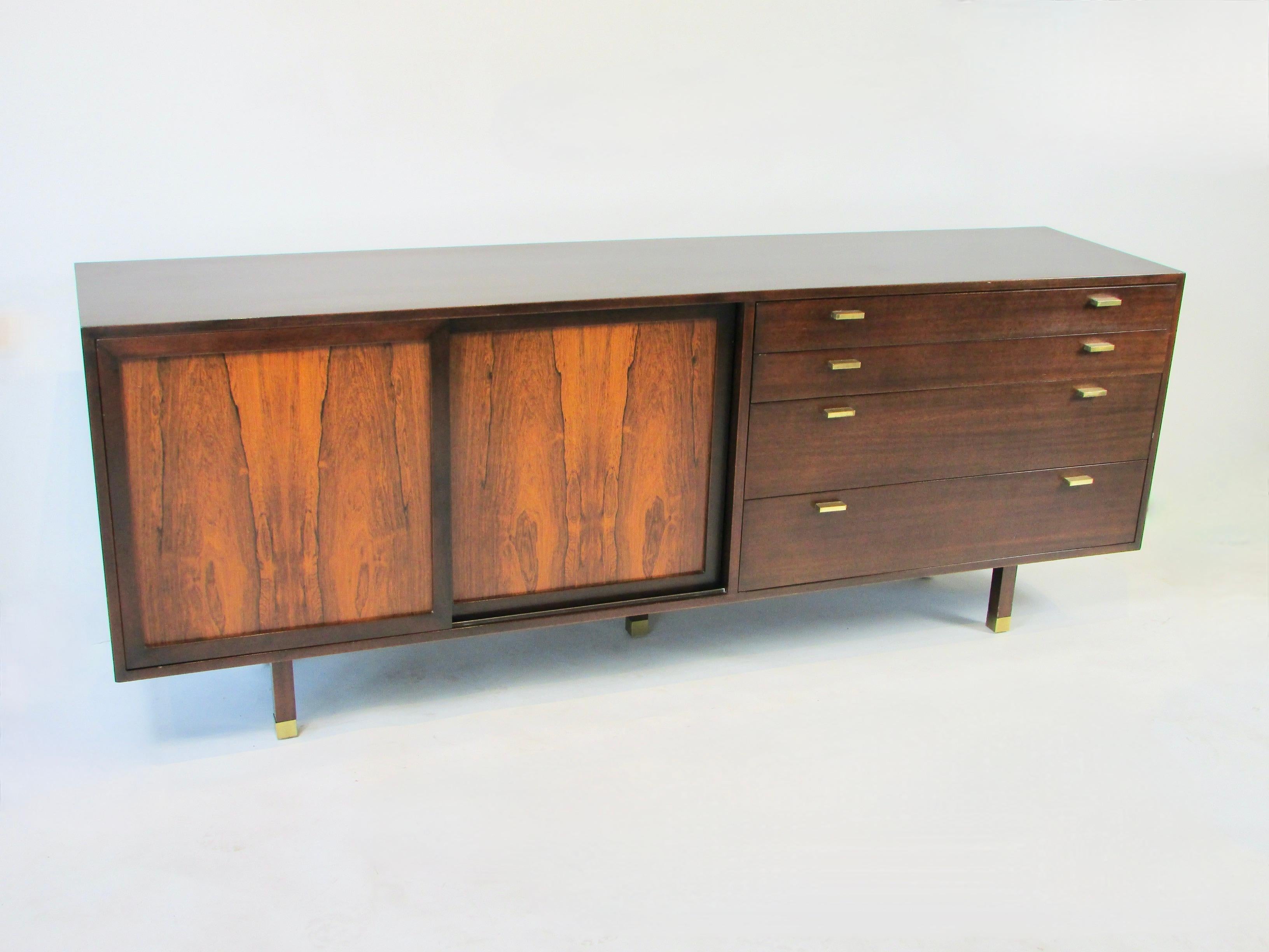 American Harvey Probber Mahogany Credenza With sliding Rosewood Doors and Drawers For Sale